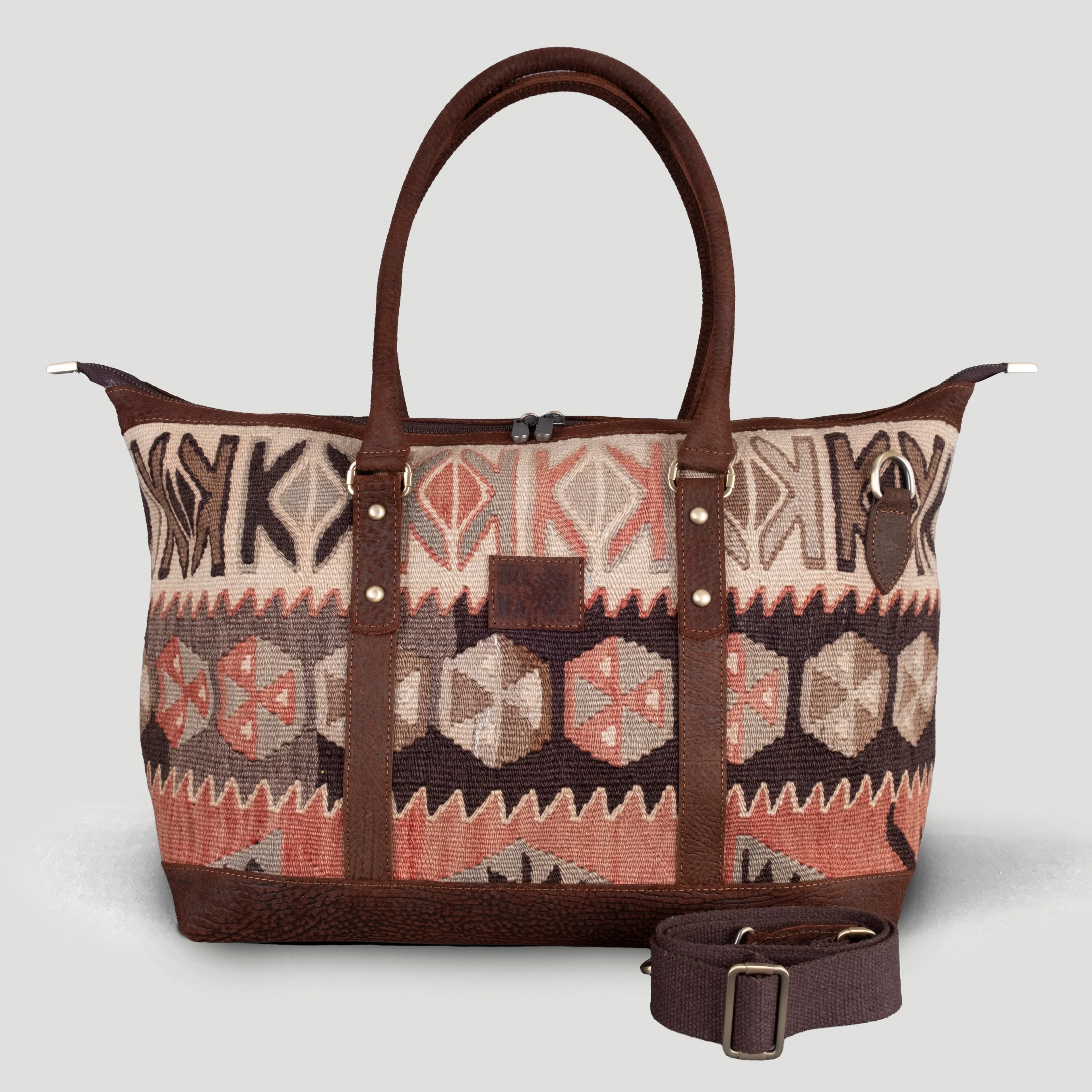 Yılkı Uzun Sap Weekender El Yapımı Boho Çanta, Antika Kilim Unisex Duffel Çanta