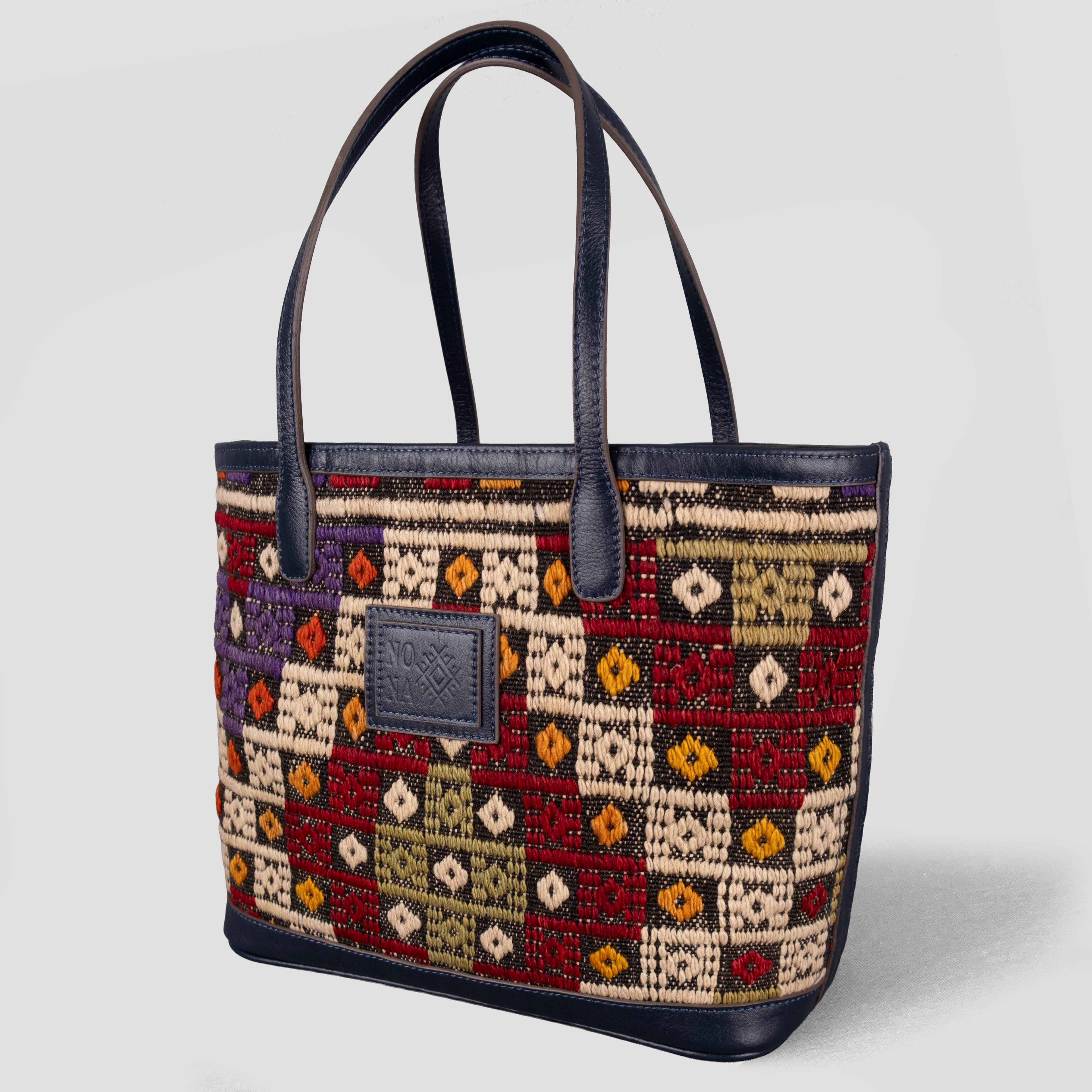 Dama TheNonaStore Tote Çanta, El Yapımı Antika Kilim Boho Çanta Midi