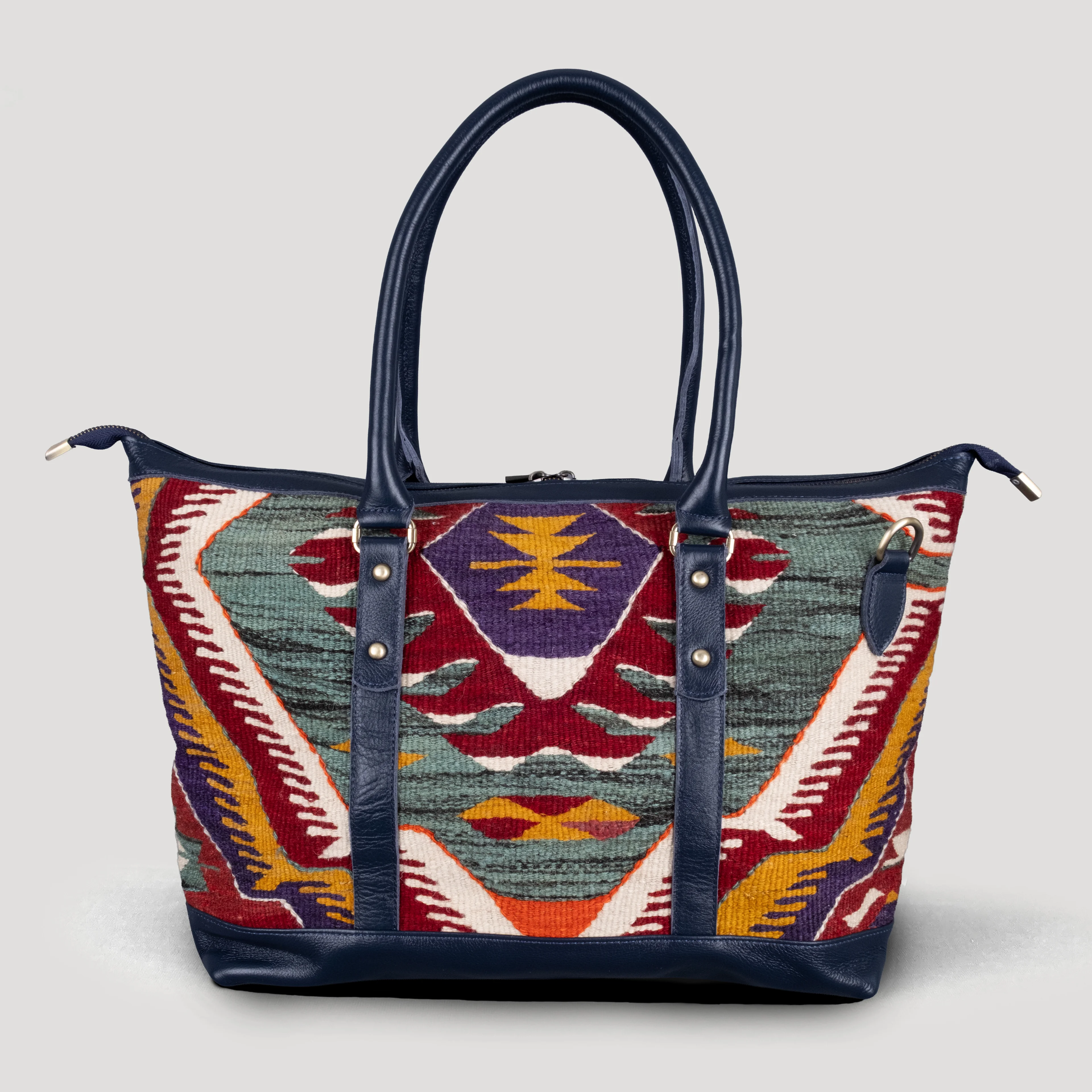 Rüya Uzun Sap Weekender El Yapımı Boho Çanta, Antika Kilim Unisex Duffel Çanta