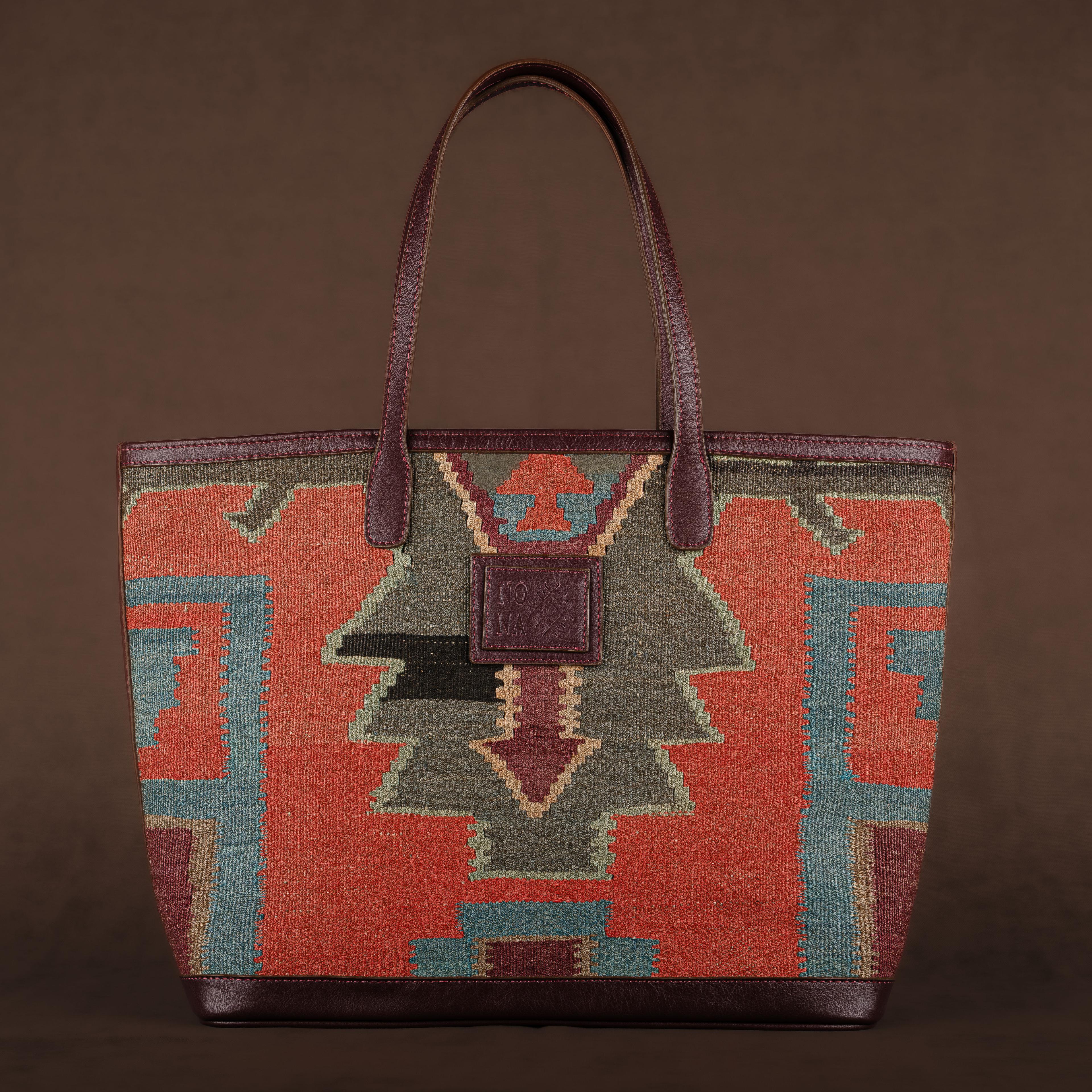 Kalay Large Tote Bag, Handmade Antique Kilim Boho Bag