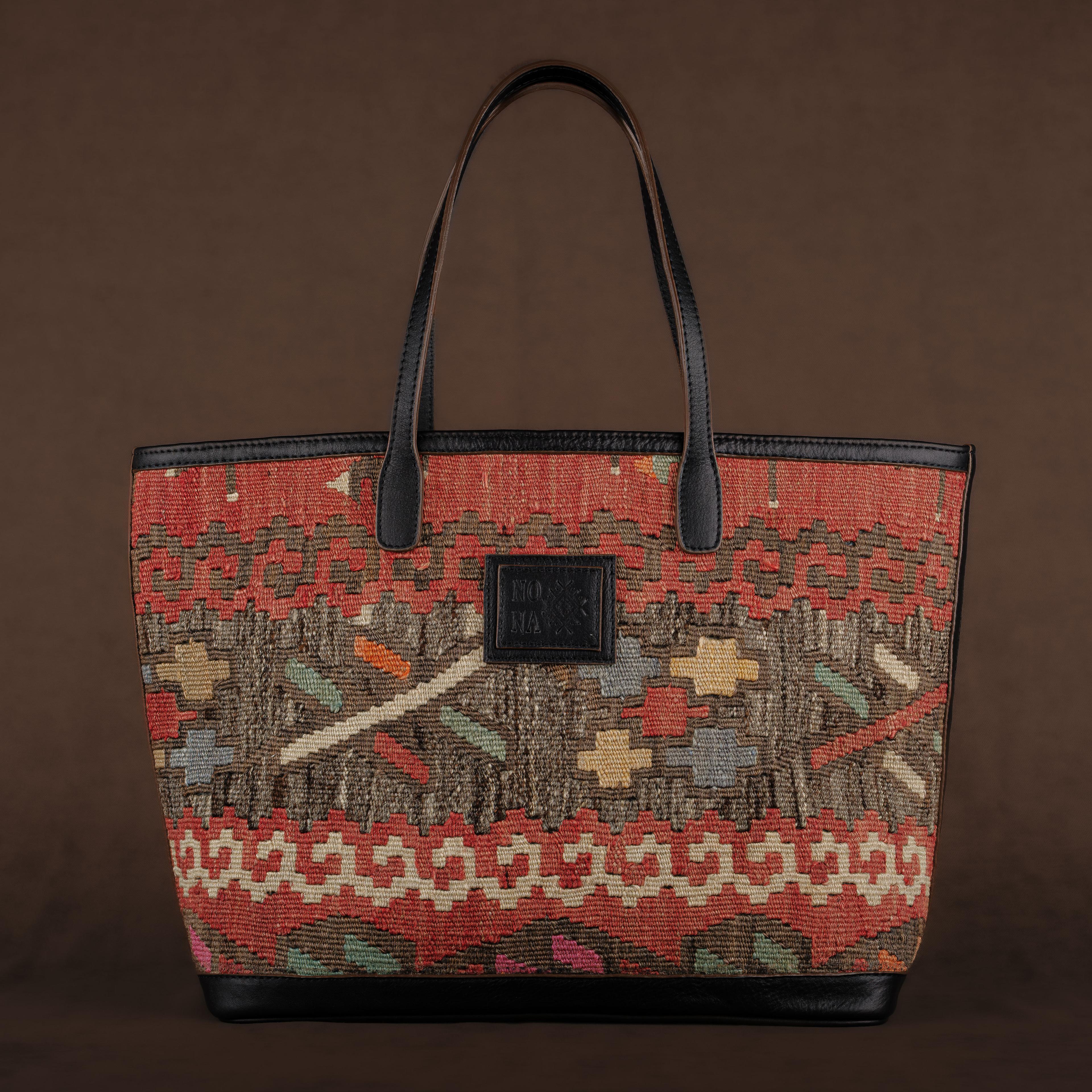 Bond Medium Tote Bag, Handmade Antique Kilim Boho Bag