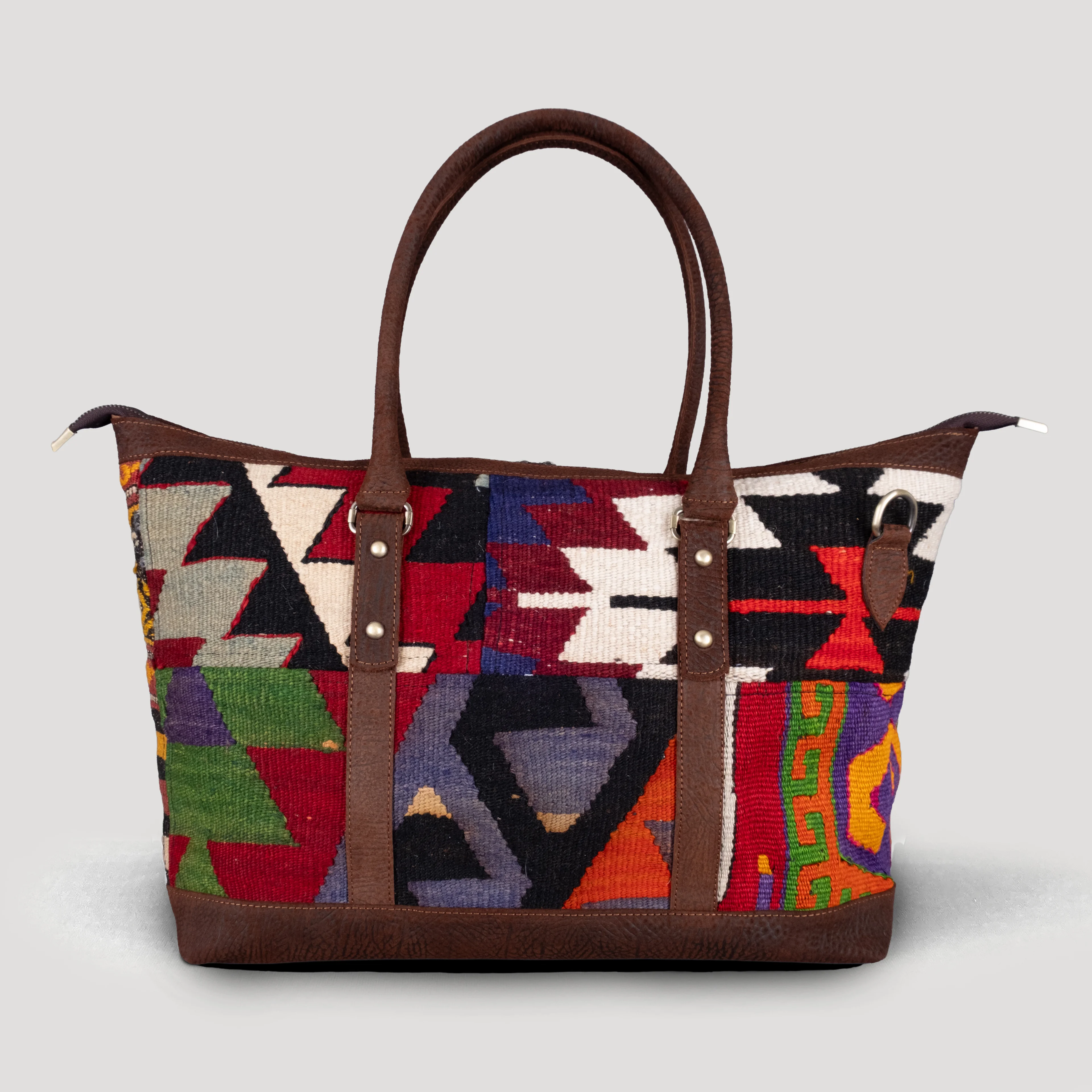 Yama 2 Uzun Sap Weekender El Yapımı Boho Çanta, Antika Kilim Unisex Duffel Çanta