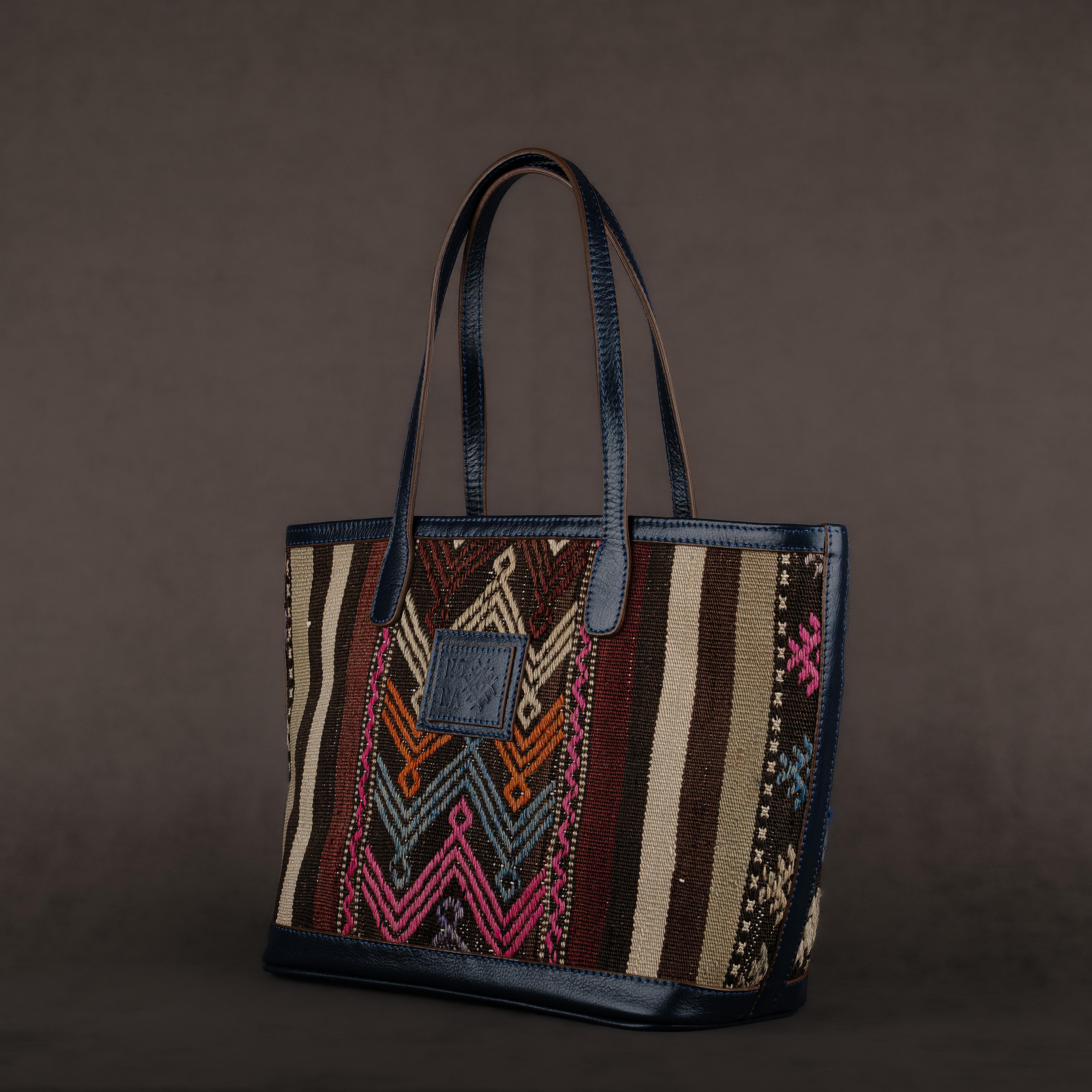 Waves TheNonaStore Tote Çanta, El Yapımı Antika Kilim Boho Çanta