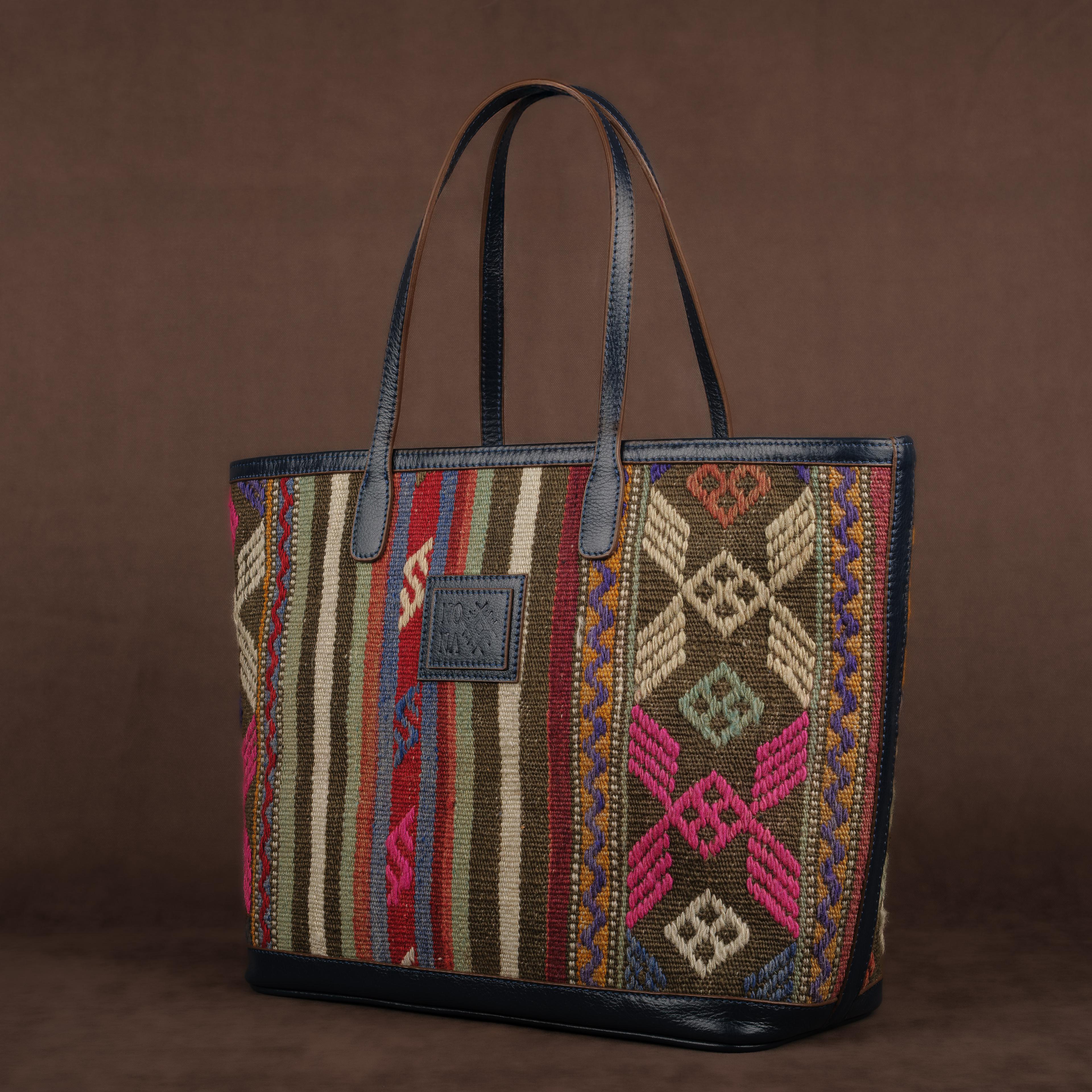 Roads TheNonaStore Tote Çanta, El Yapımı Antika Kilim Boho Çanta Maxi