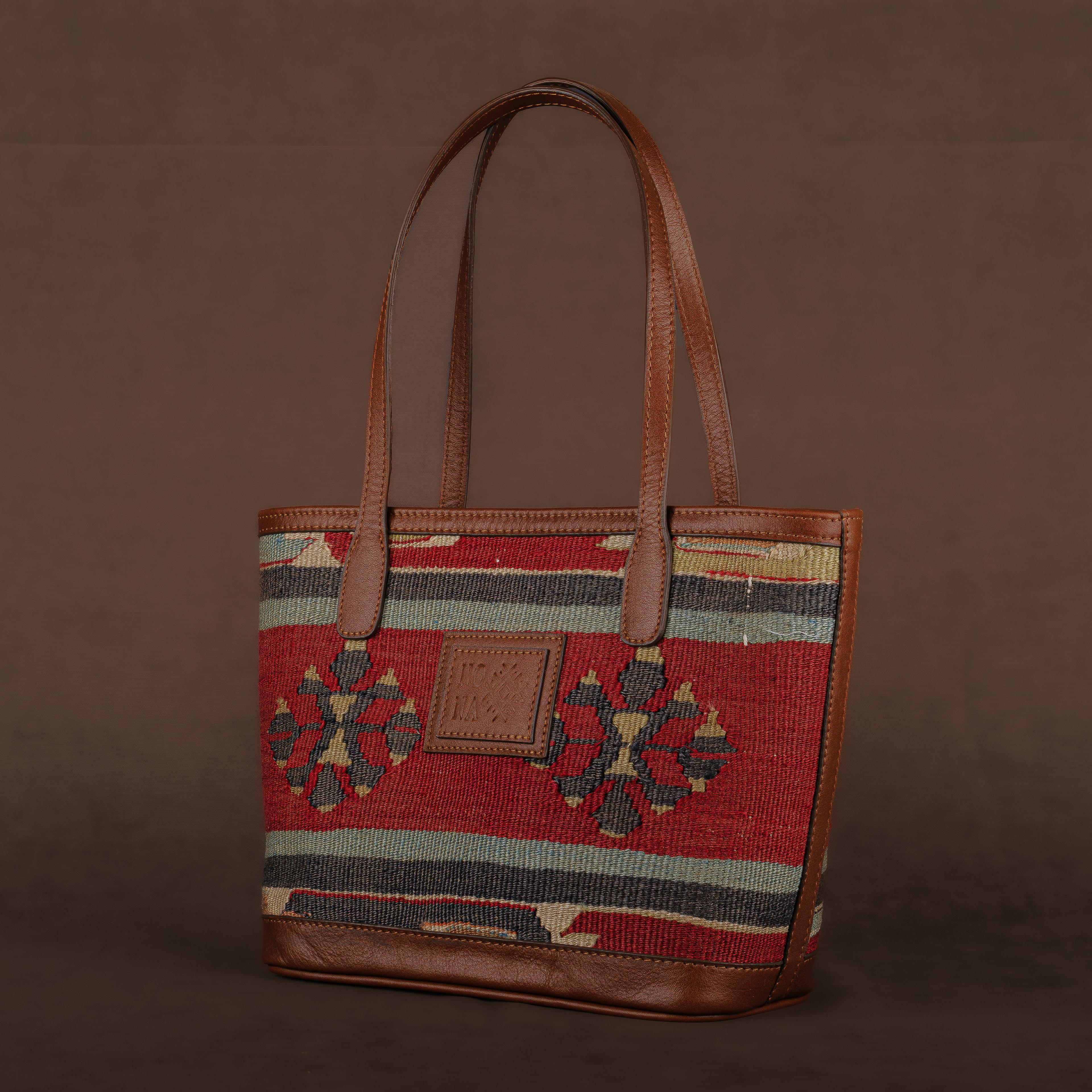 Derya Small Tote Bag, Handmade Antique Kilim Boho Bag
