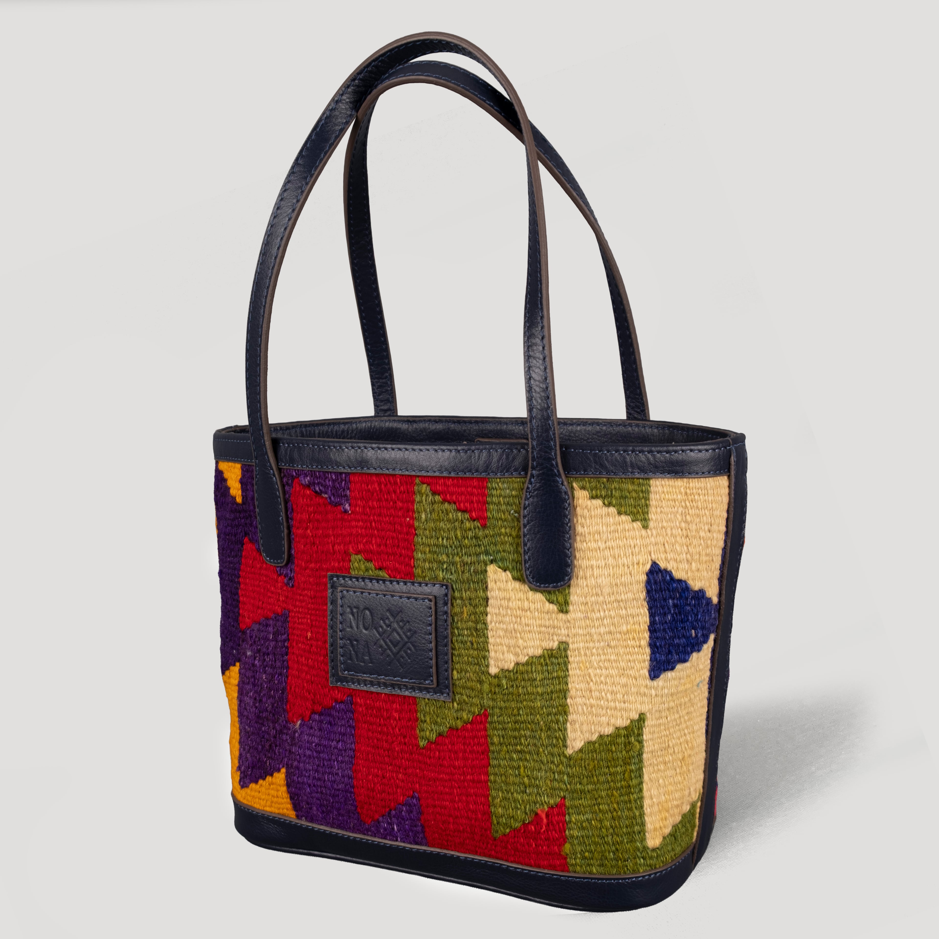 Crystal TheNonaStore Tote Çanta, El Yapımı Antika Kilim Boho Çanta Mini