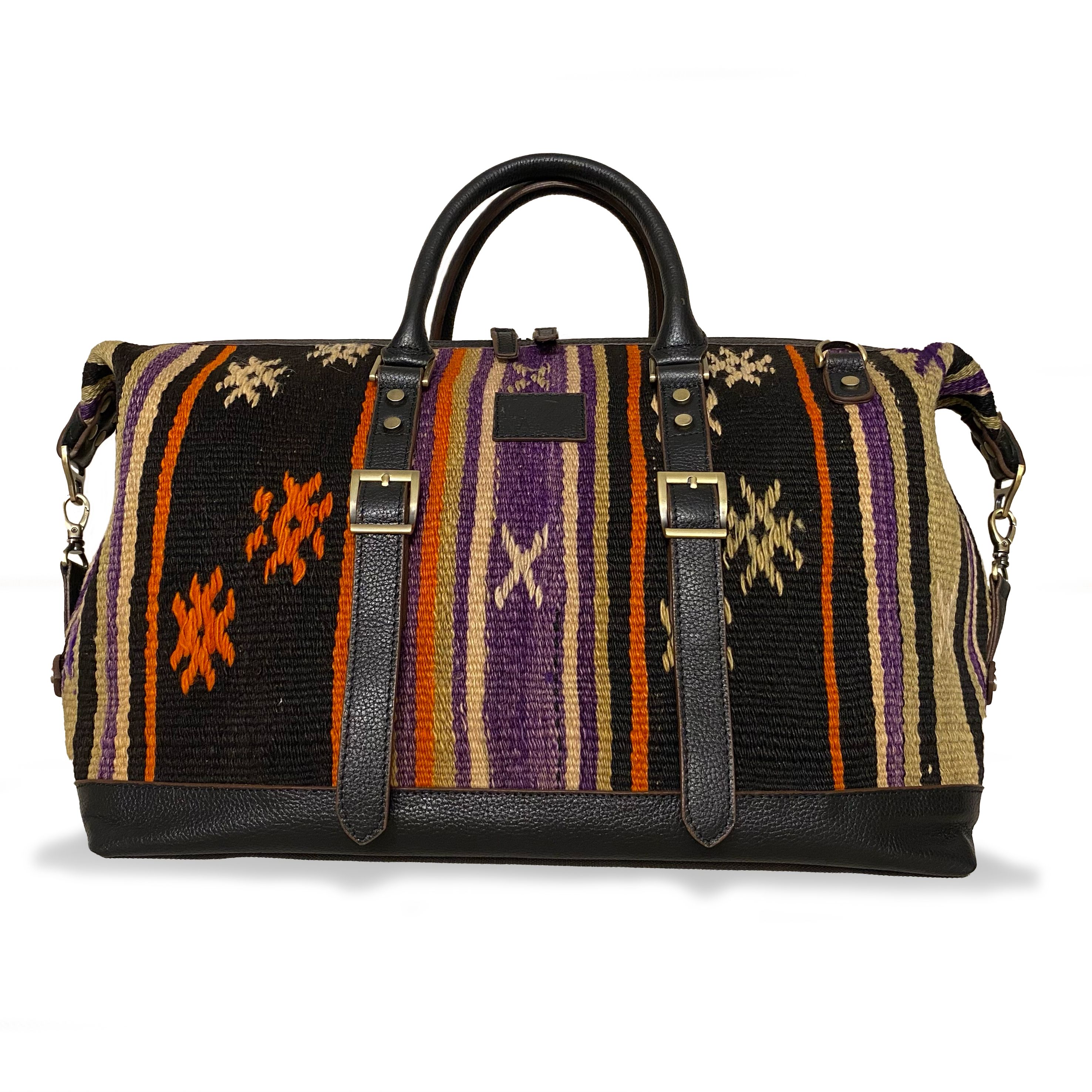 TheNonaStore Yoruk El Yapımı Antika Kilim Weekender Boho Çanta, Unisex Çanta