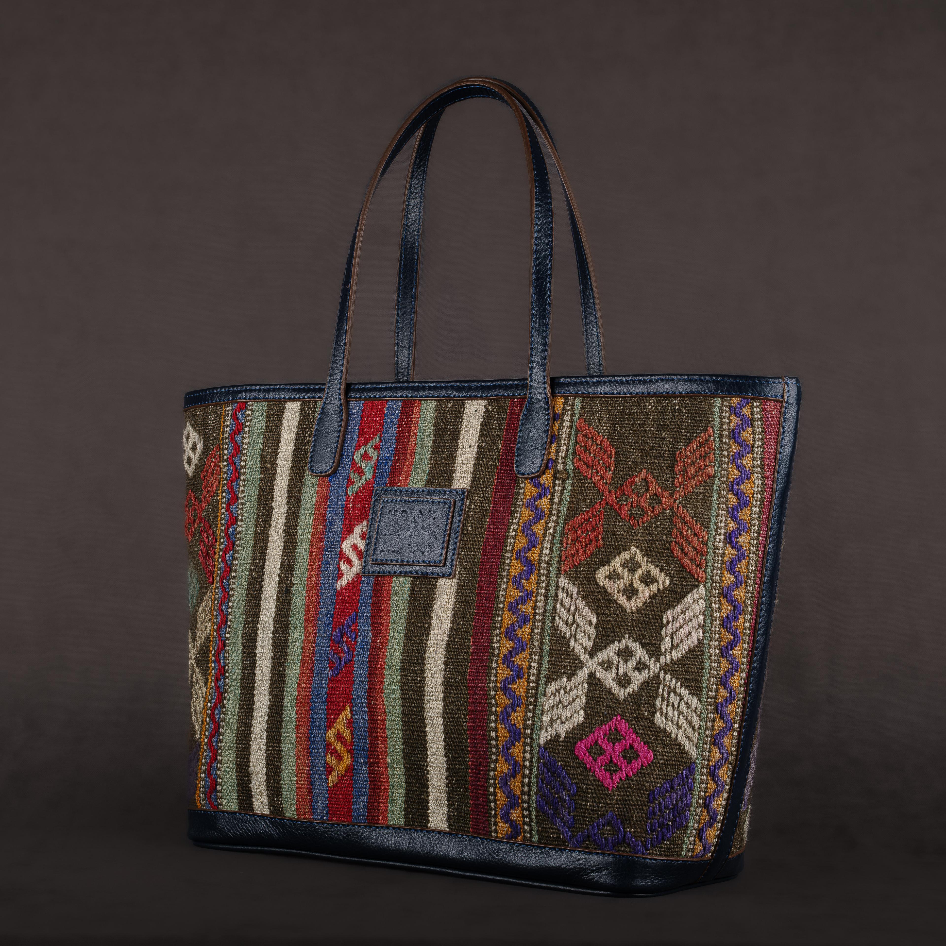 Emotion Large Tote Bag, Handmade Antique Kilim Boho Bag