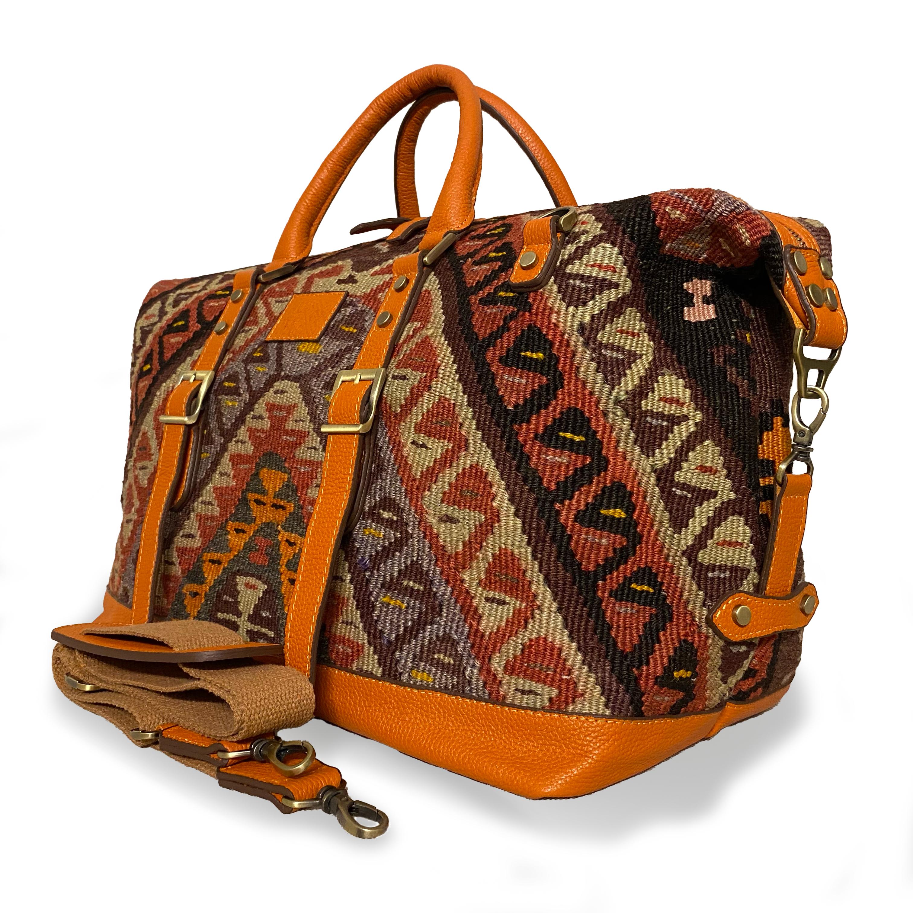 TheNonaStore Croak El Yapımı Antika Kilim Weekender Boho Çanta, Unisex Çanta