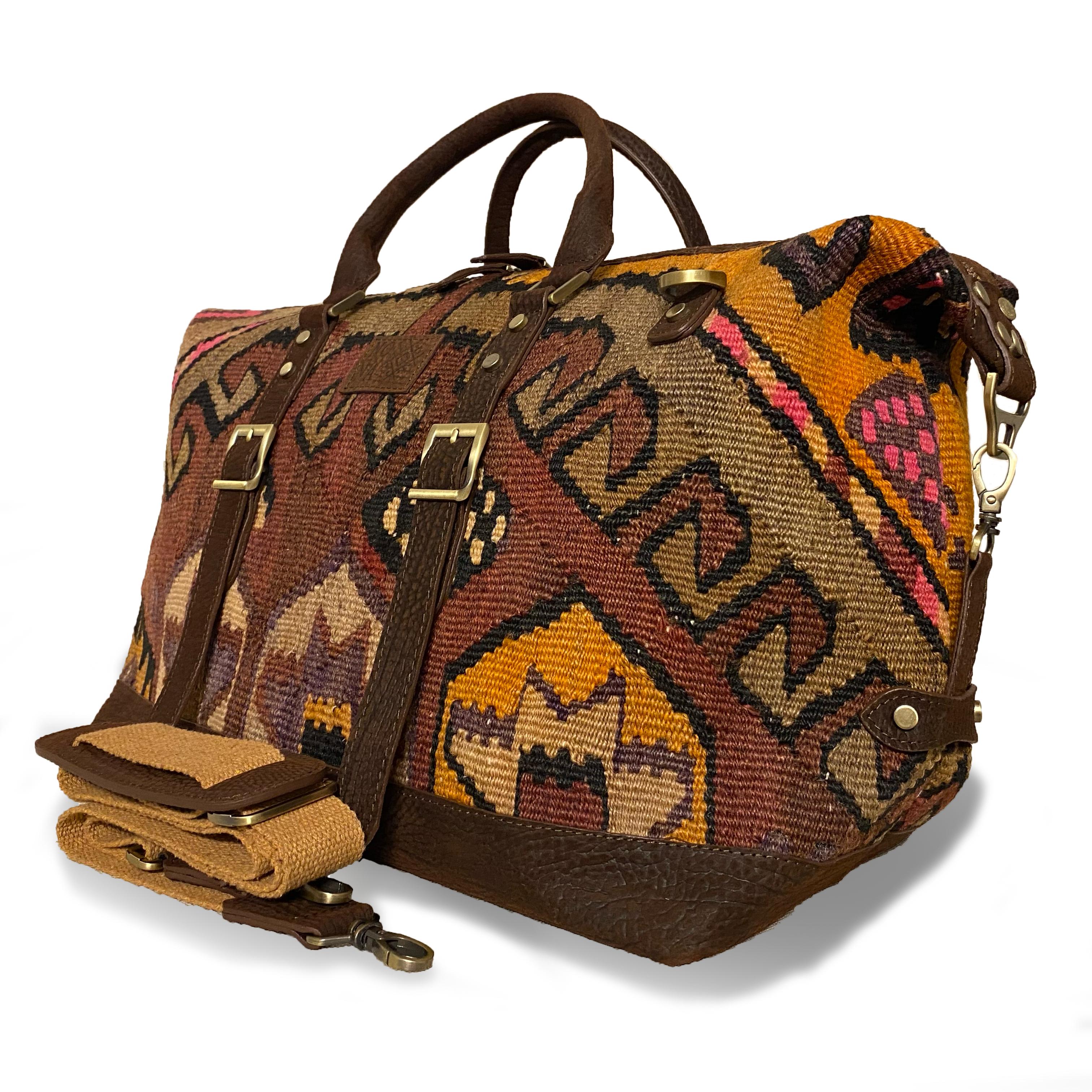 TheNonaStore Arizona El Yapımı Antika Kilim Weekender Boho Çanta, Unisex Çanta