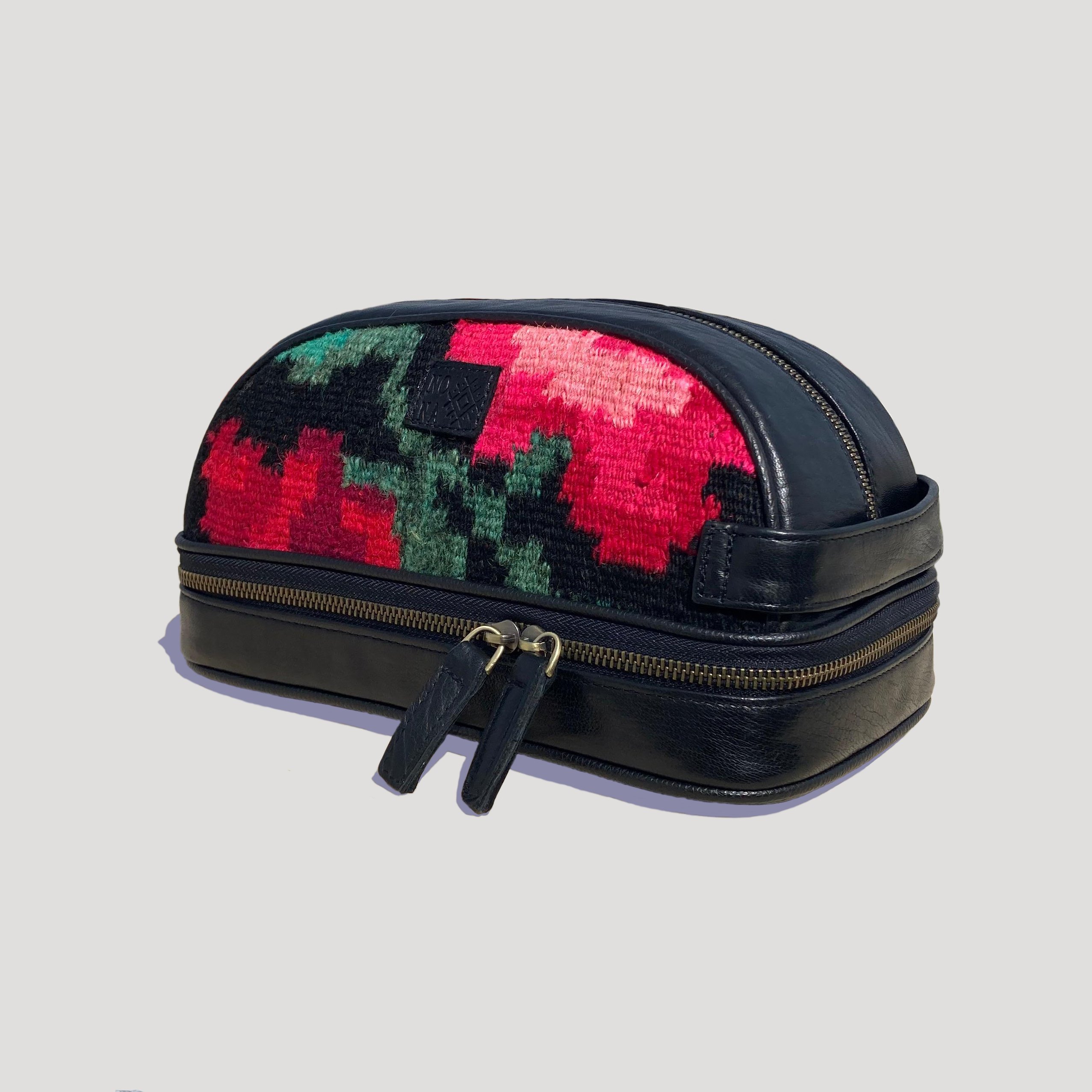 TheNonaStore Black Rose Dopp Kit, El Yapımı Kilim Boho Makyaj Çantası