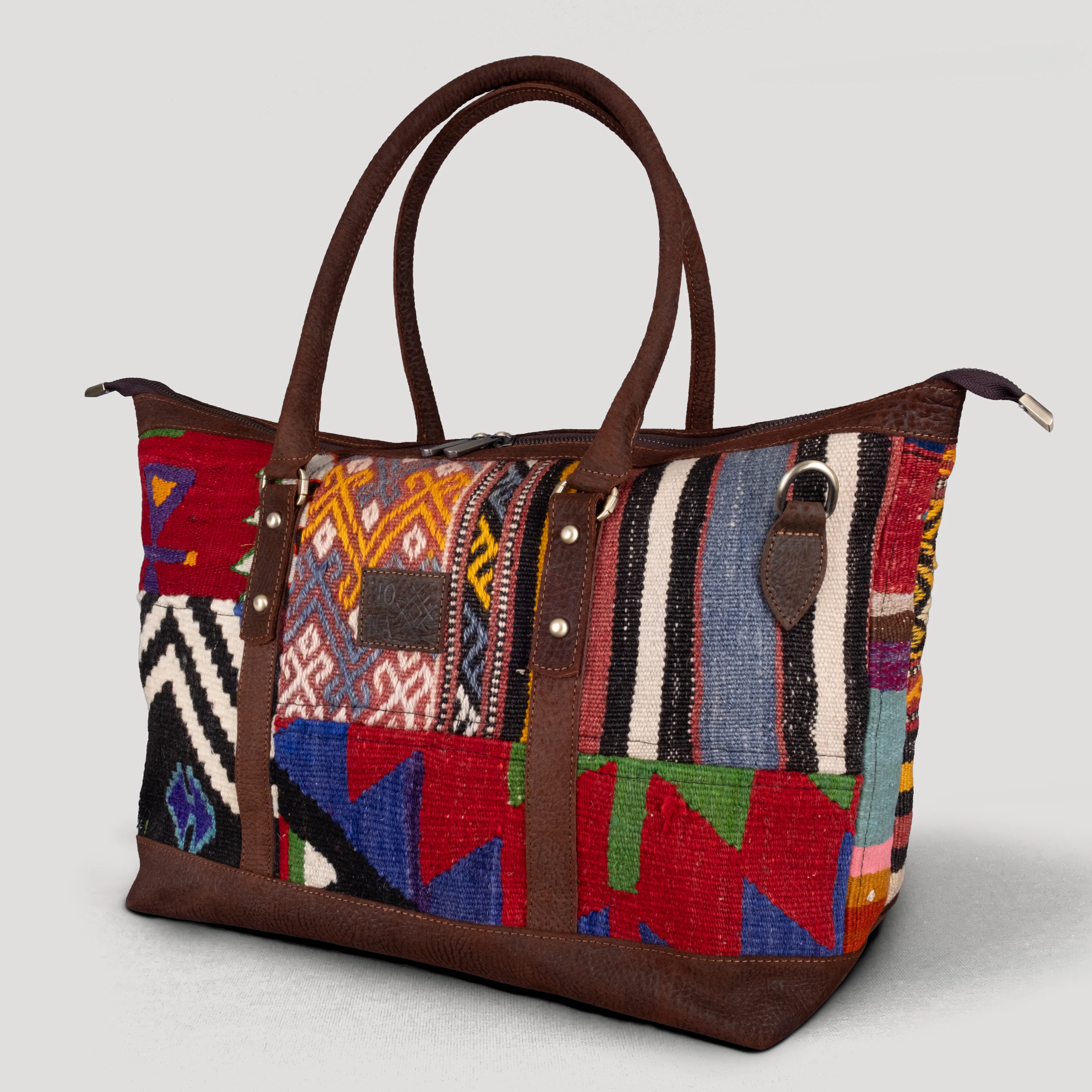 Yama 2 Uzun Sap Weekender El Yapımı Boho Çanta, Antika Kilim Unisex Duffel Çanta