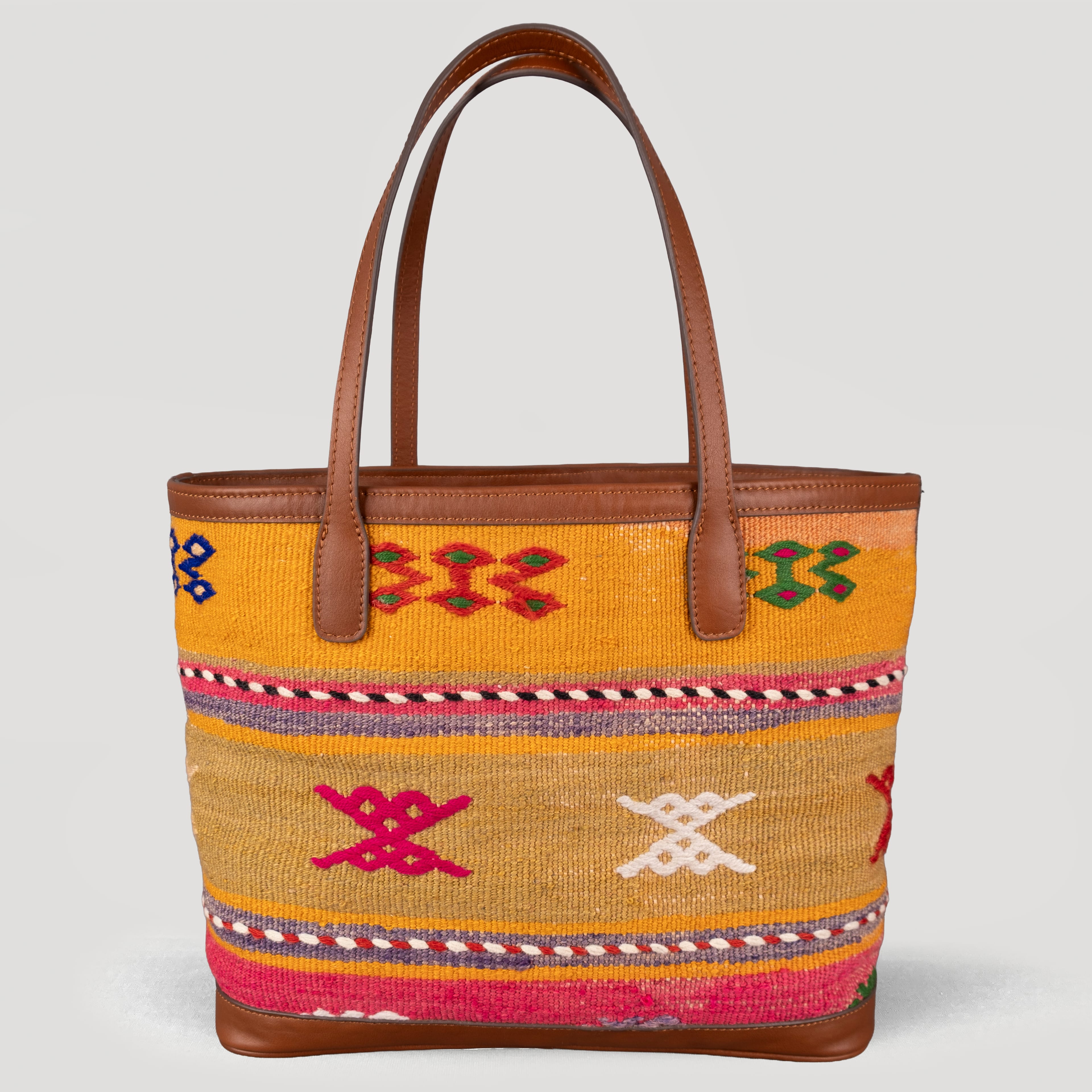 Kumkuat TheNonaStore Tote Çanta, El Yapımı Antika Kilim Boho Çanta Midi