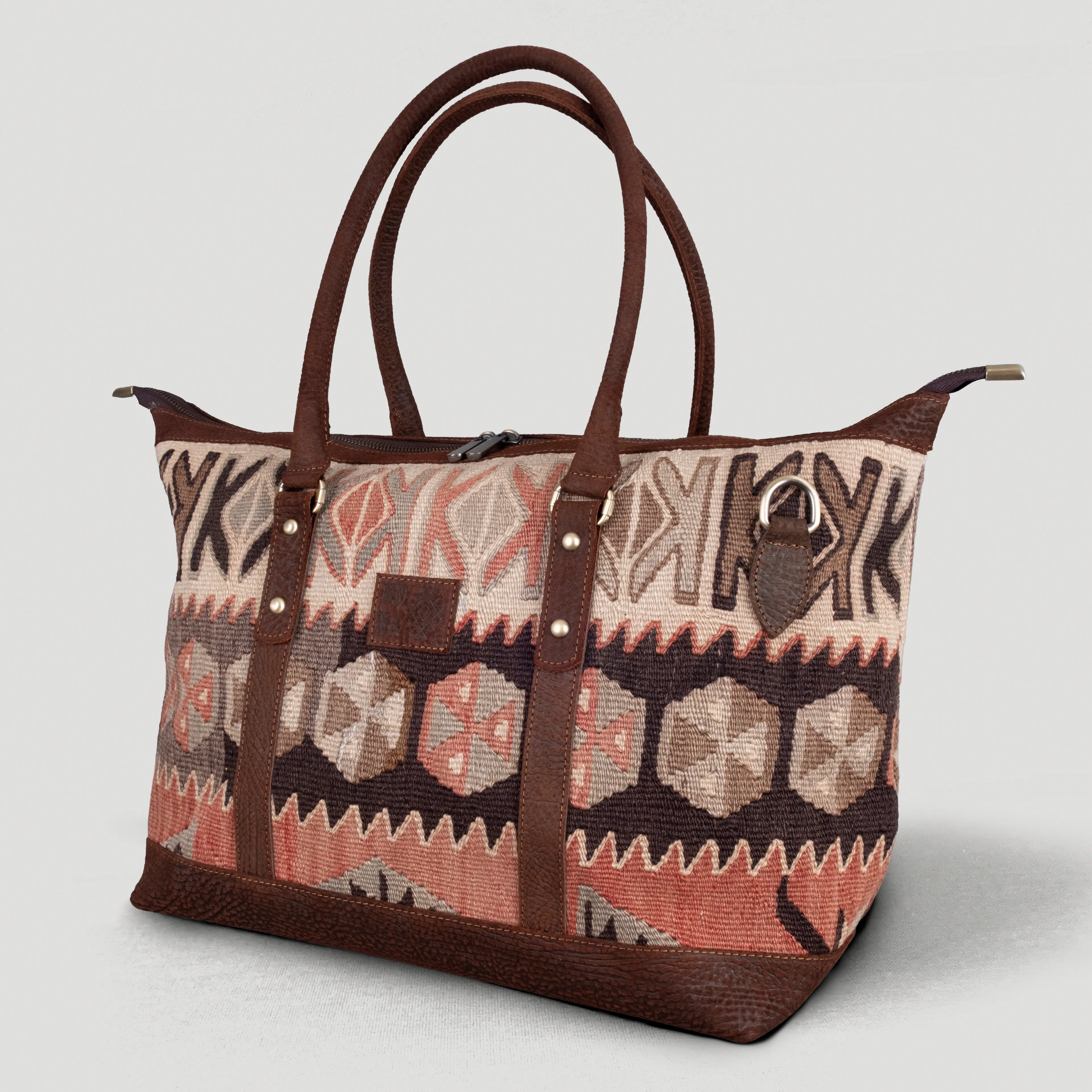 Yılkı Uzun Sap Weekender El Yapımı Boho Çanta, Antika Kilim Unisex Duffel Çanta