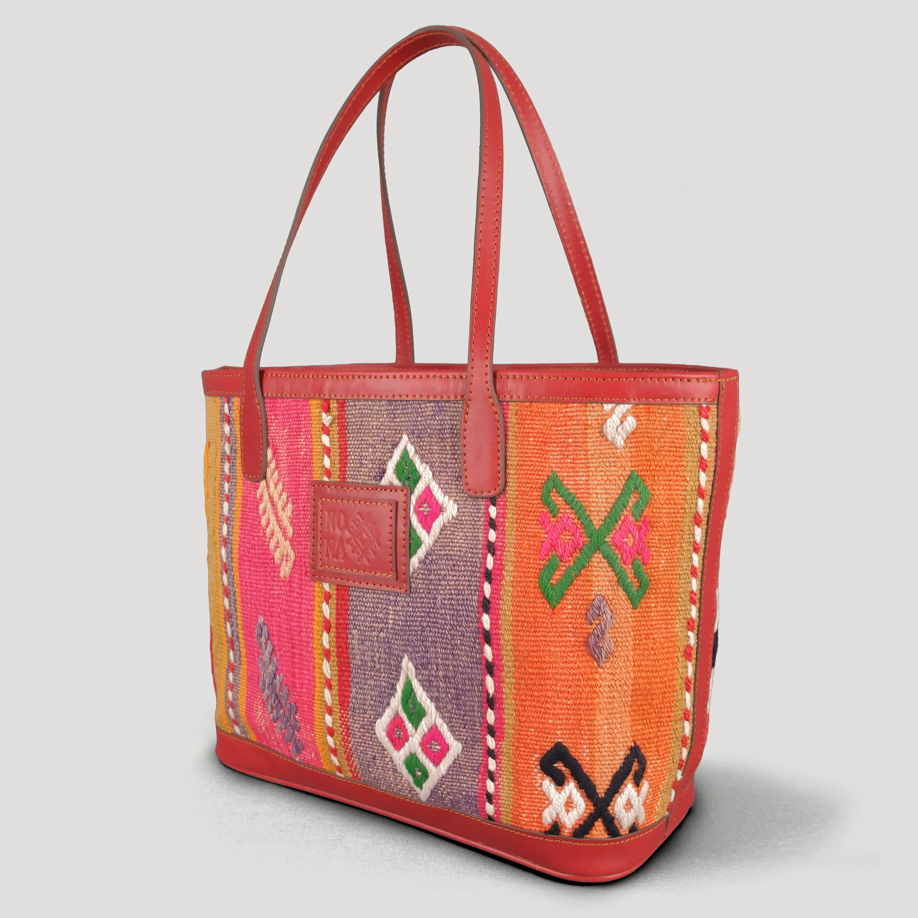 Göcek TheNonaStore Tote Çanta, El Yapımı Antika Kilim Boho Çanta Midi