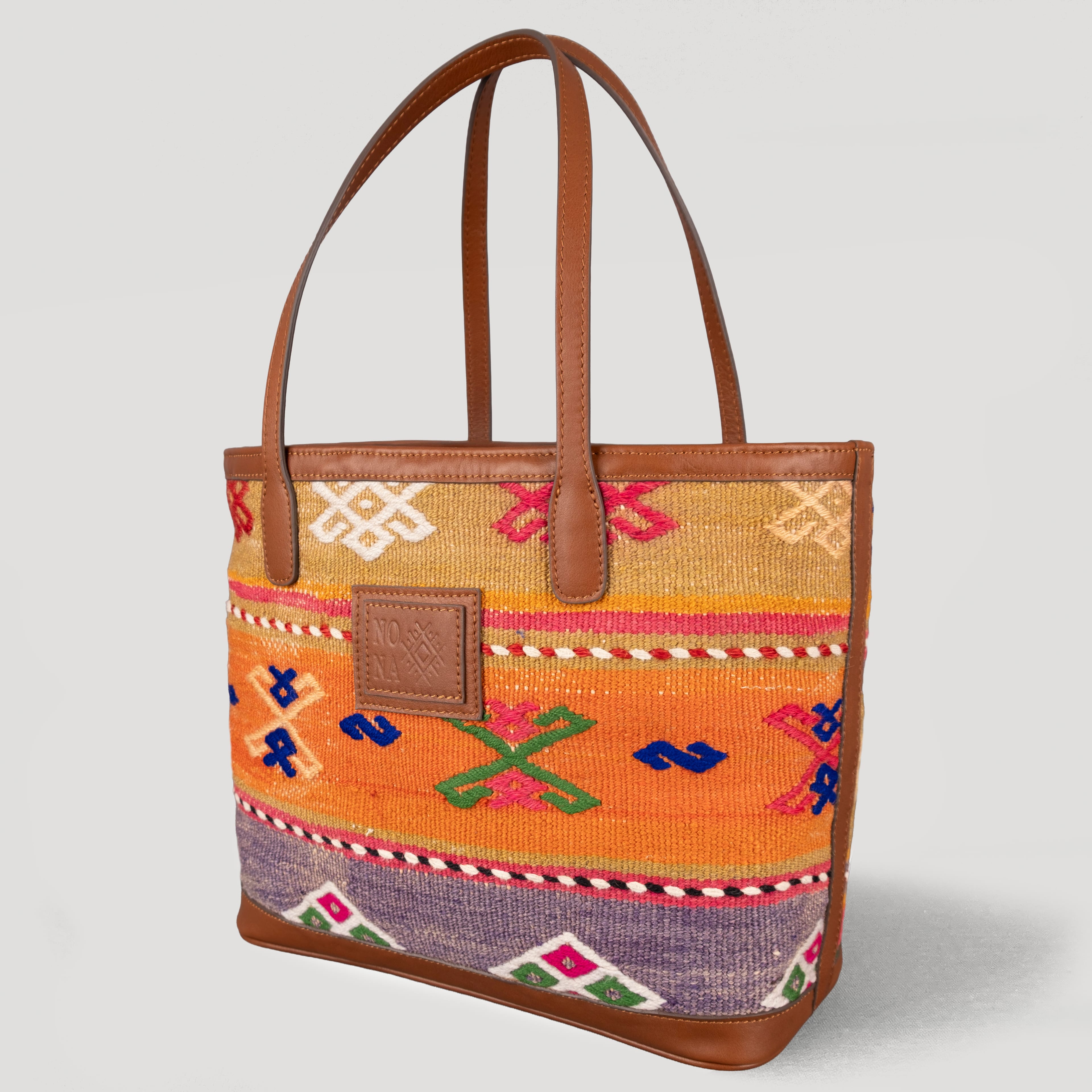 Kumkuat TheNonaStore Tote Çanta, El Yapımı Antika Kilim Boho Çanta Midi