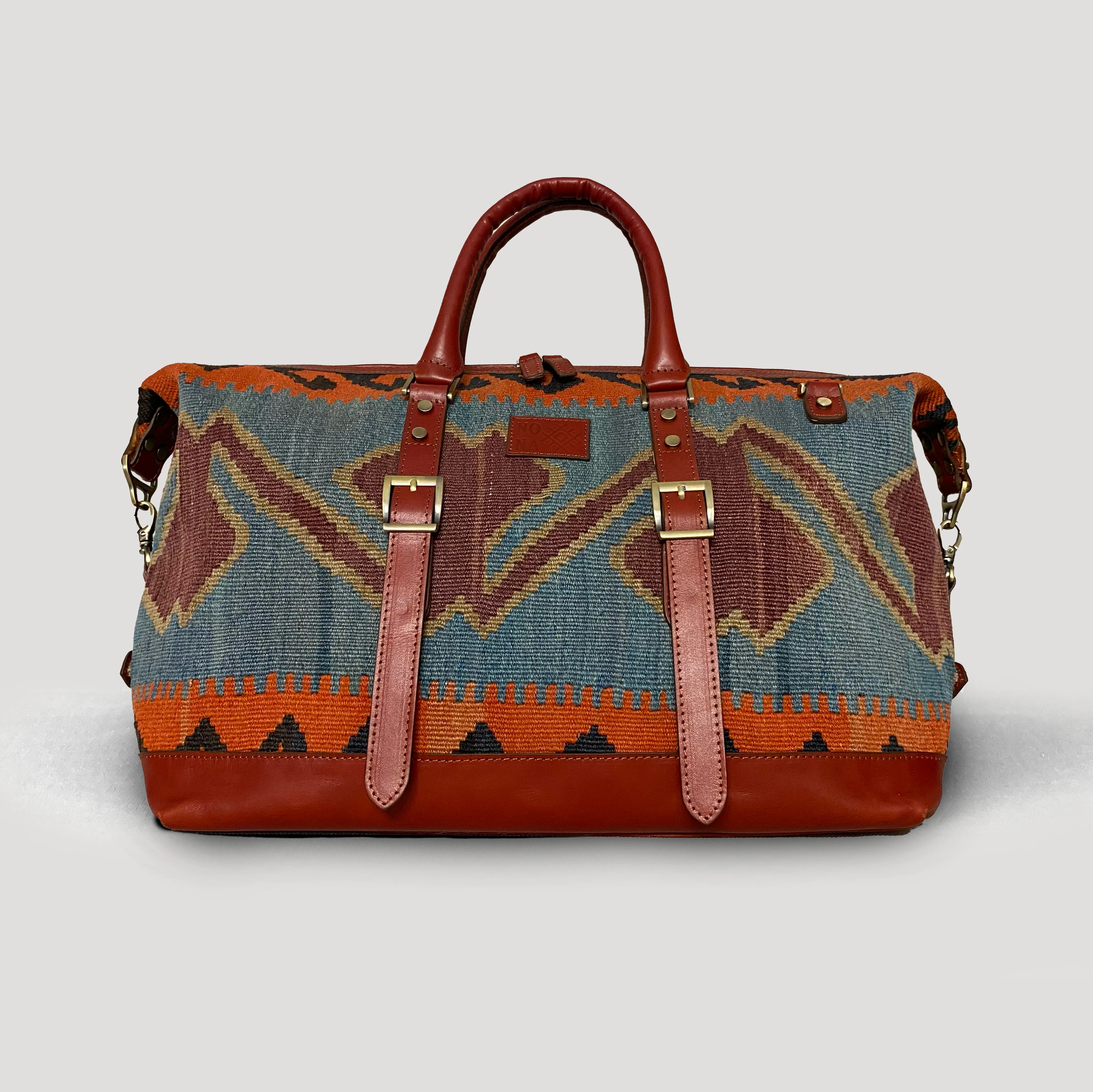Positano Boho Weekender Bag, Handmade Antique Kilim Leather Bag 