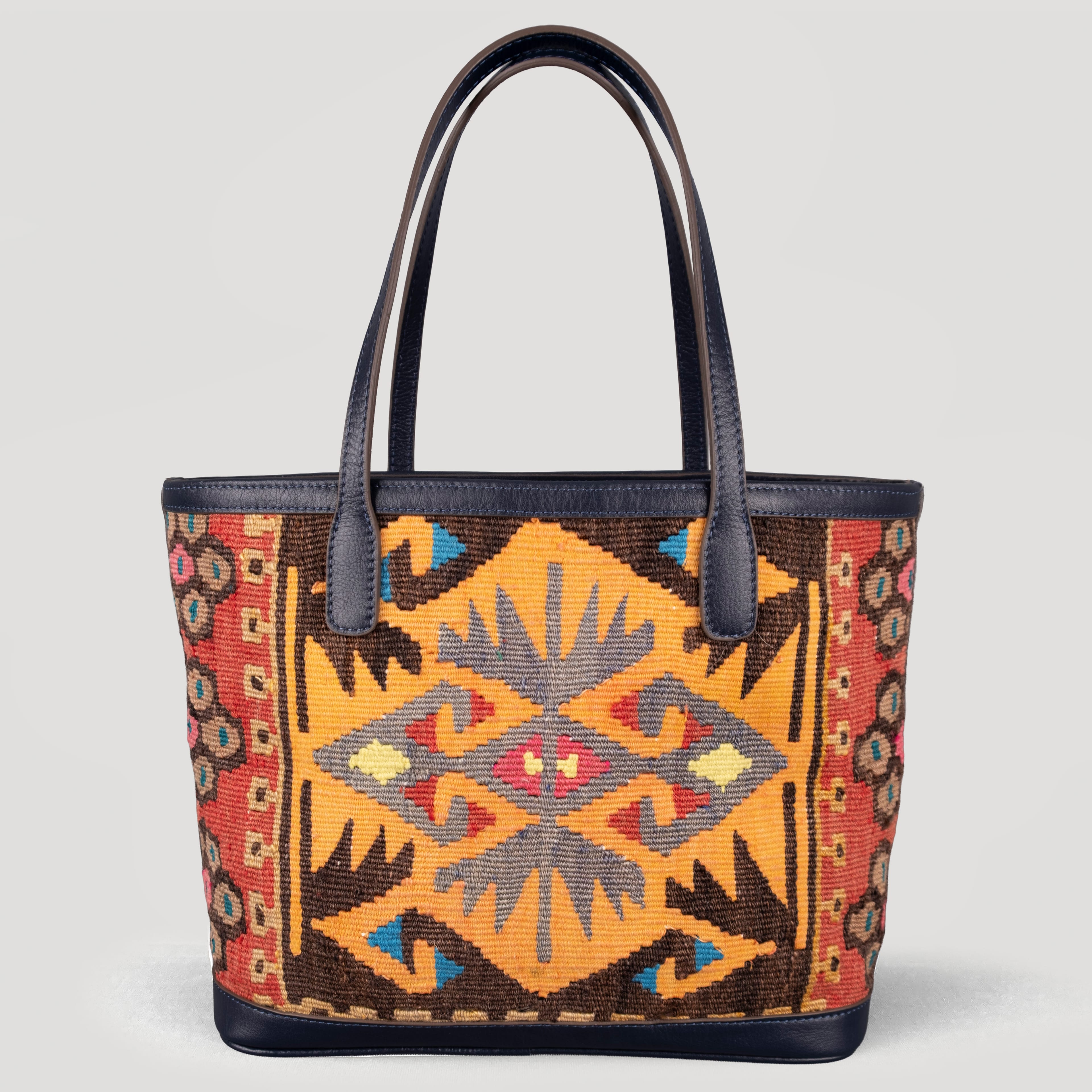 Elmas TheNonaStore Tote Çanta, El Yapımı Antika Kilim Boho Çanta Midi