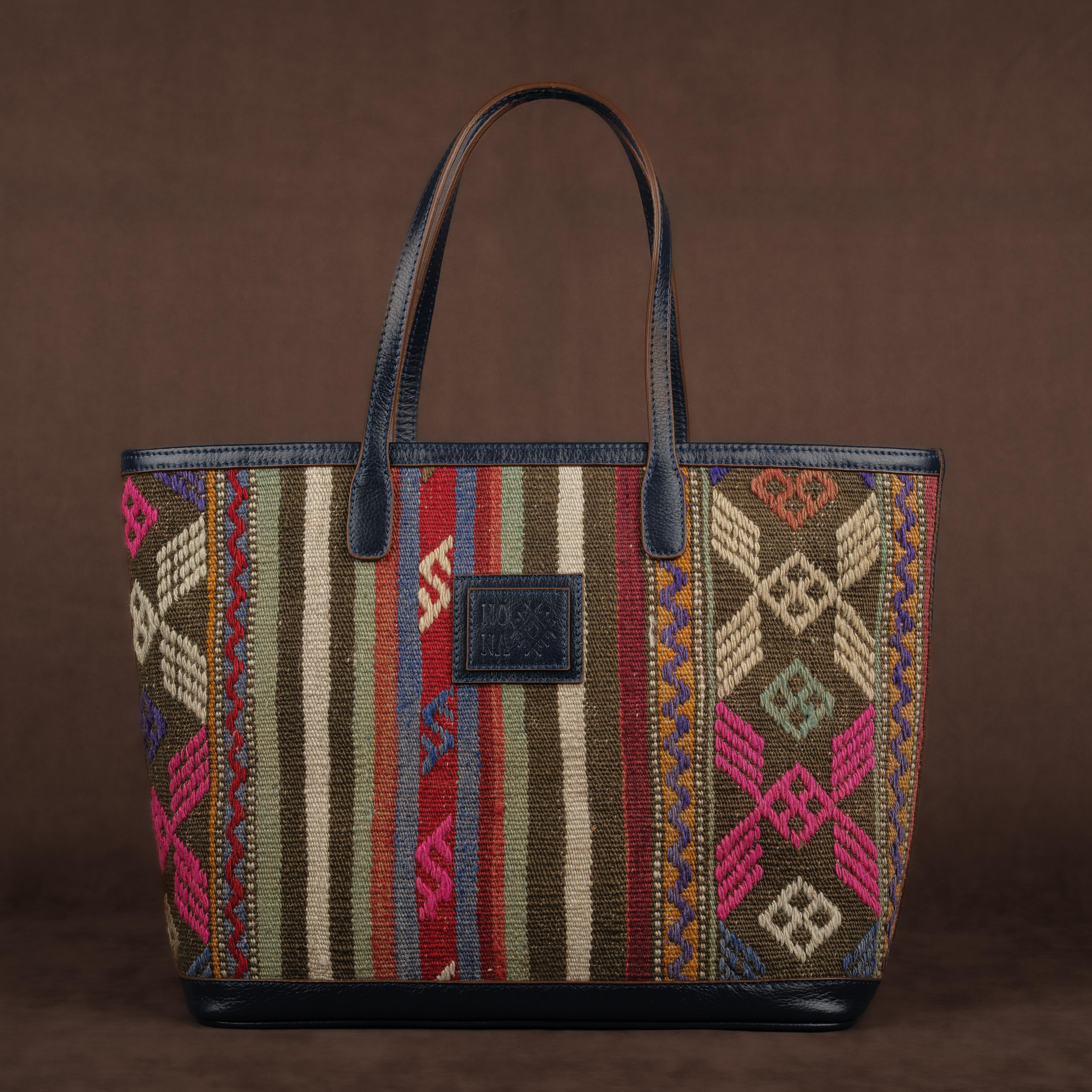 Roads TheNonaStore Tote Çanta, El Yapımı Antika Kilim Boho Çanta Maxi