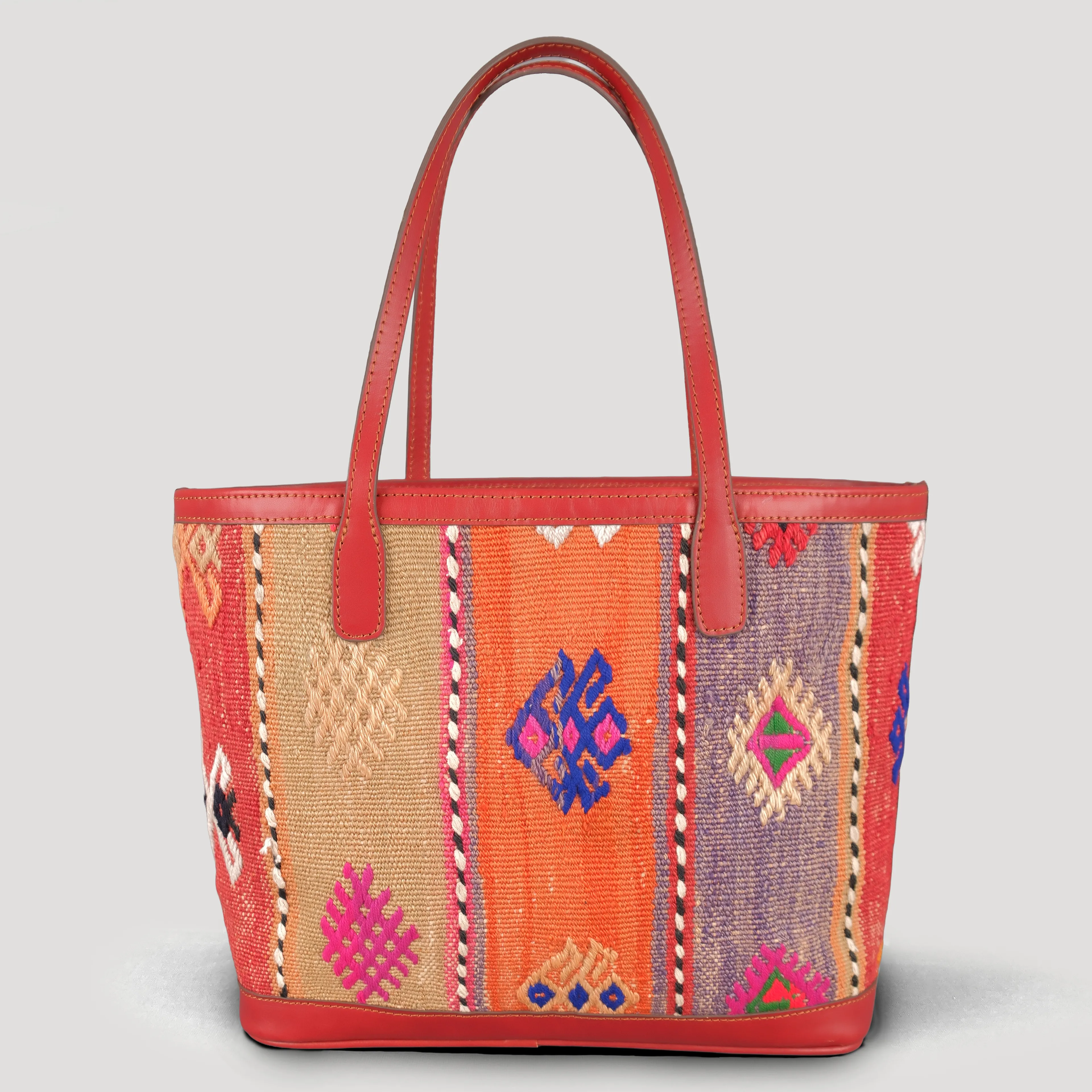 Göcek TheNonaStore Tote Çanta, El Yapımı Antika Kilim Boho Çanta Midi