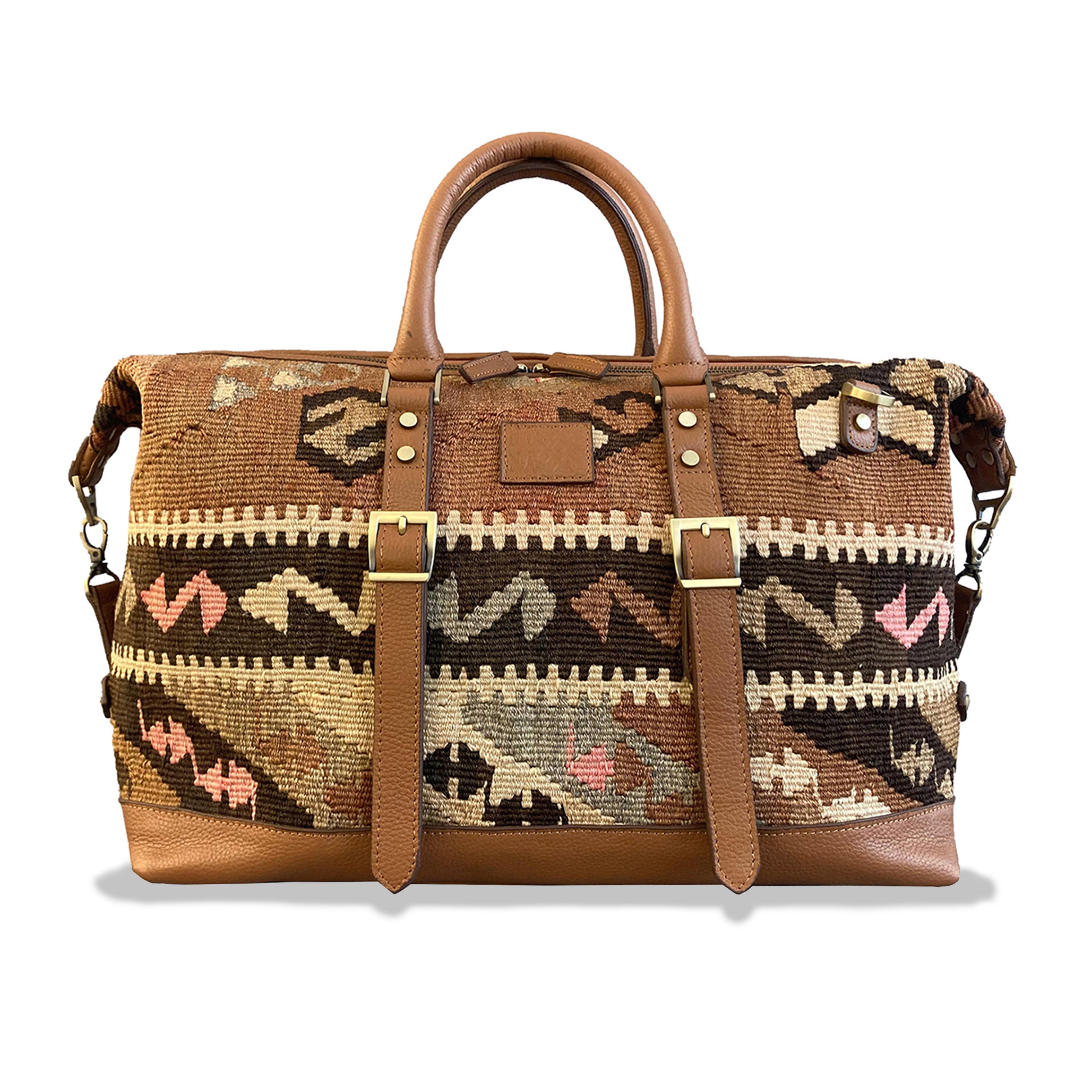 TheNonaStore Yurt Handmade Weekender Boho Bag, Antique Kilim Unisex Duffel Bag