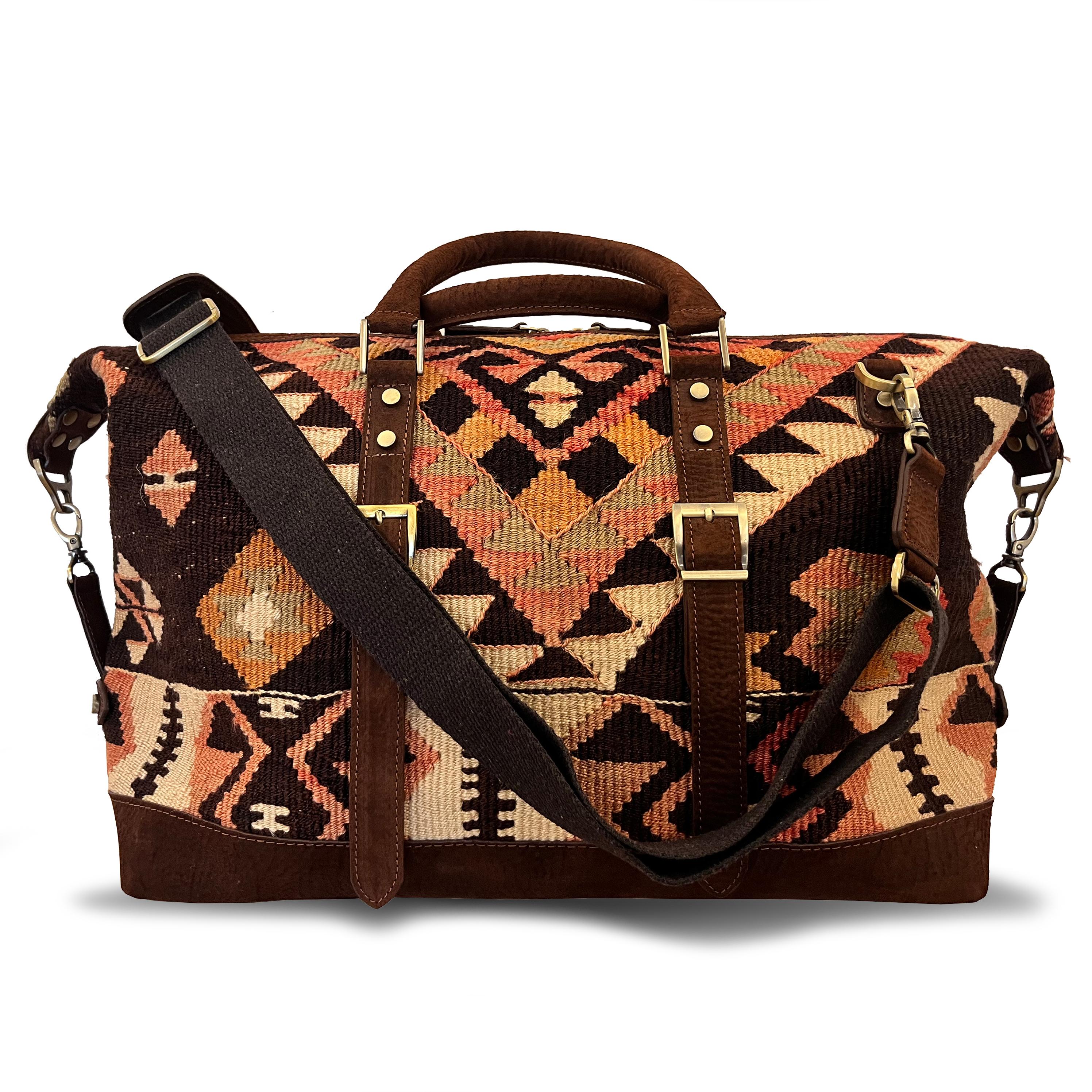 TheNonaStore Kapadokya El Yapımı Antika Kilim Weekender Boho Çanta, Unisex Çanta