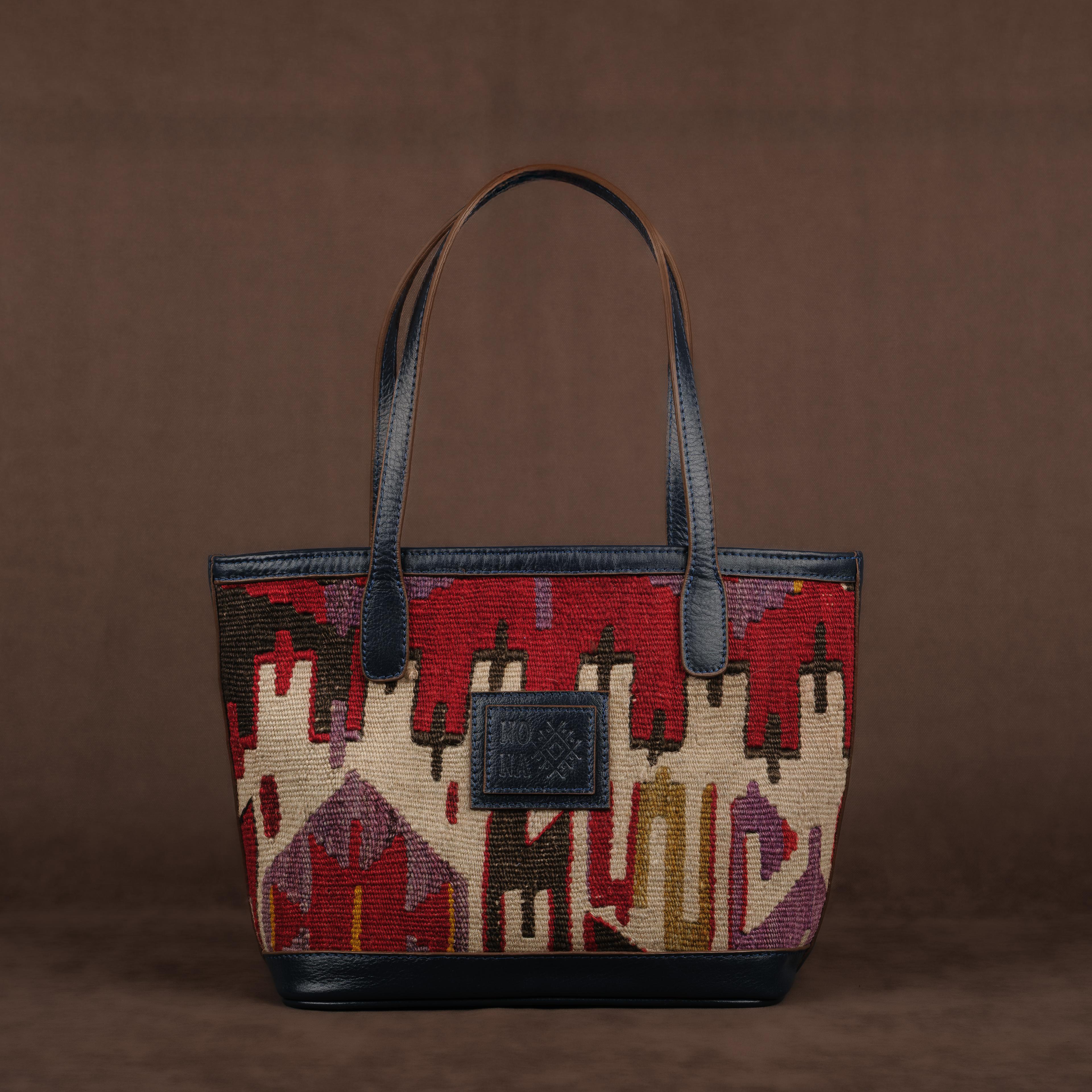 Lava TheNonaStore Tote Çanta, El Yapımı Antika Kilim Boho Çanta Mini