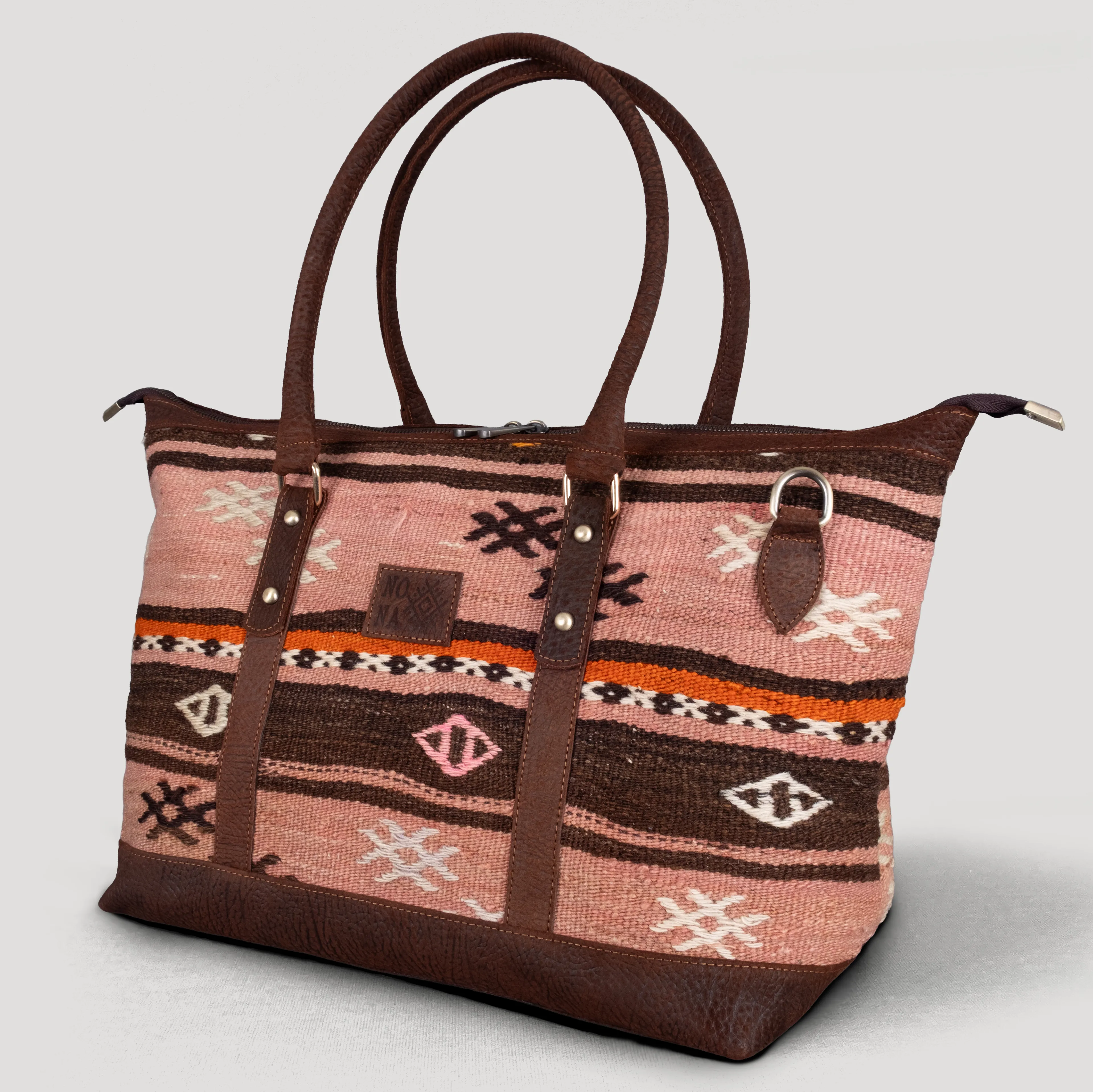 Fuse Uzun Sap Weekender El Yapımı Boho Çanta, Antika Kilim Unisex Duffel Çanta