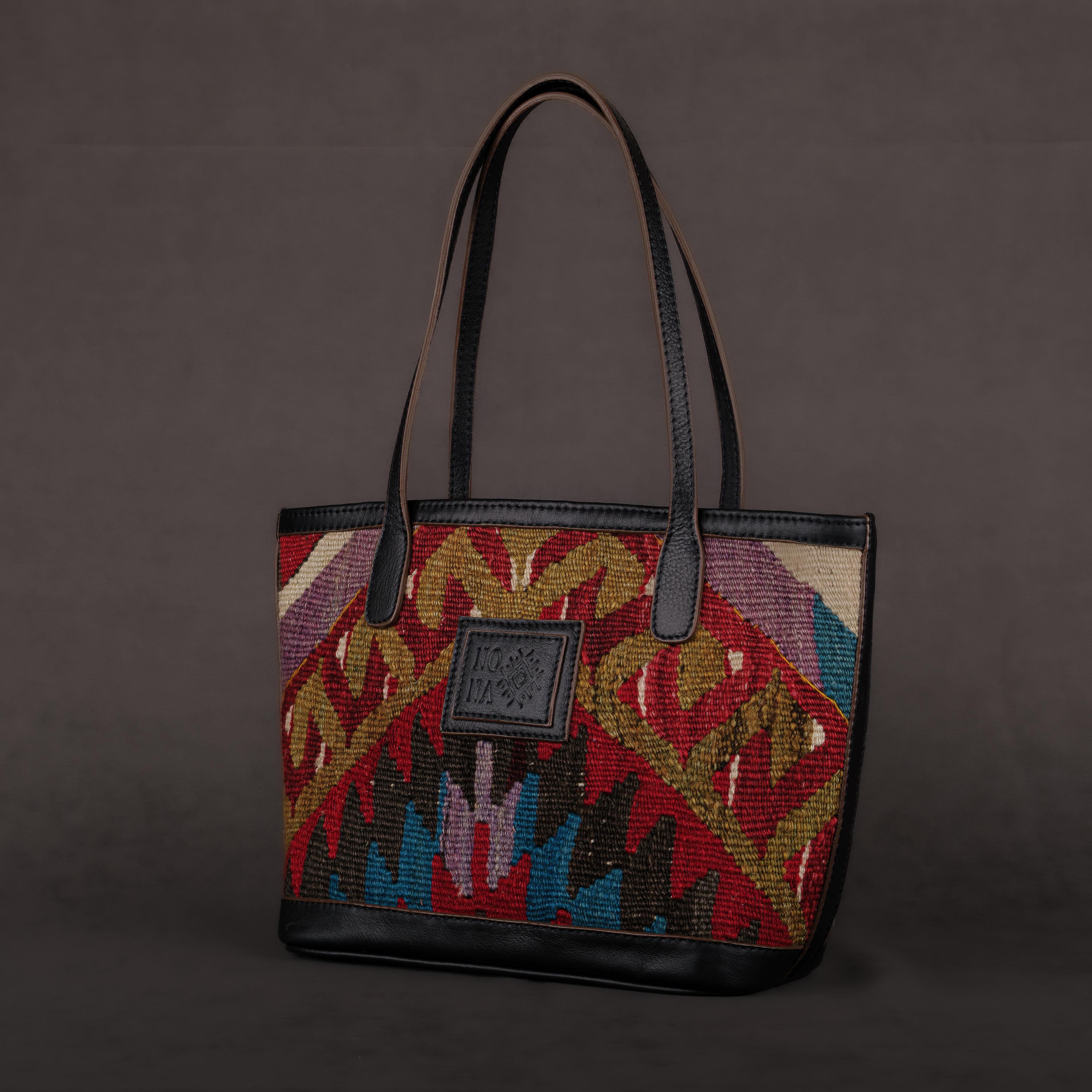 Kor Small Tote Bag, Handmade Antique Kilim Boho Bag