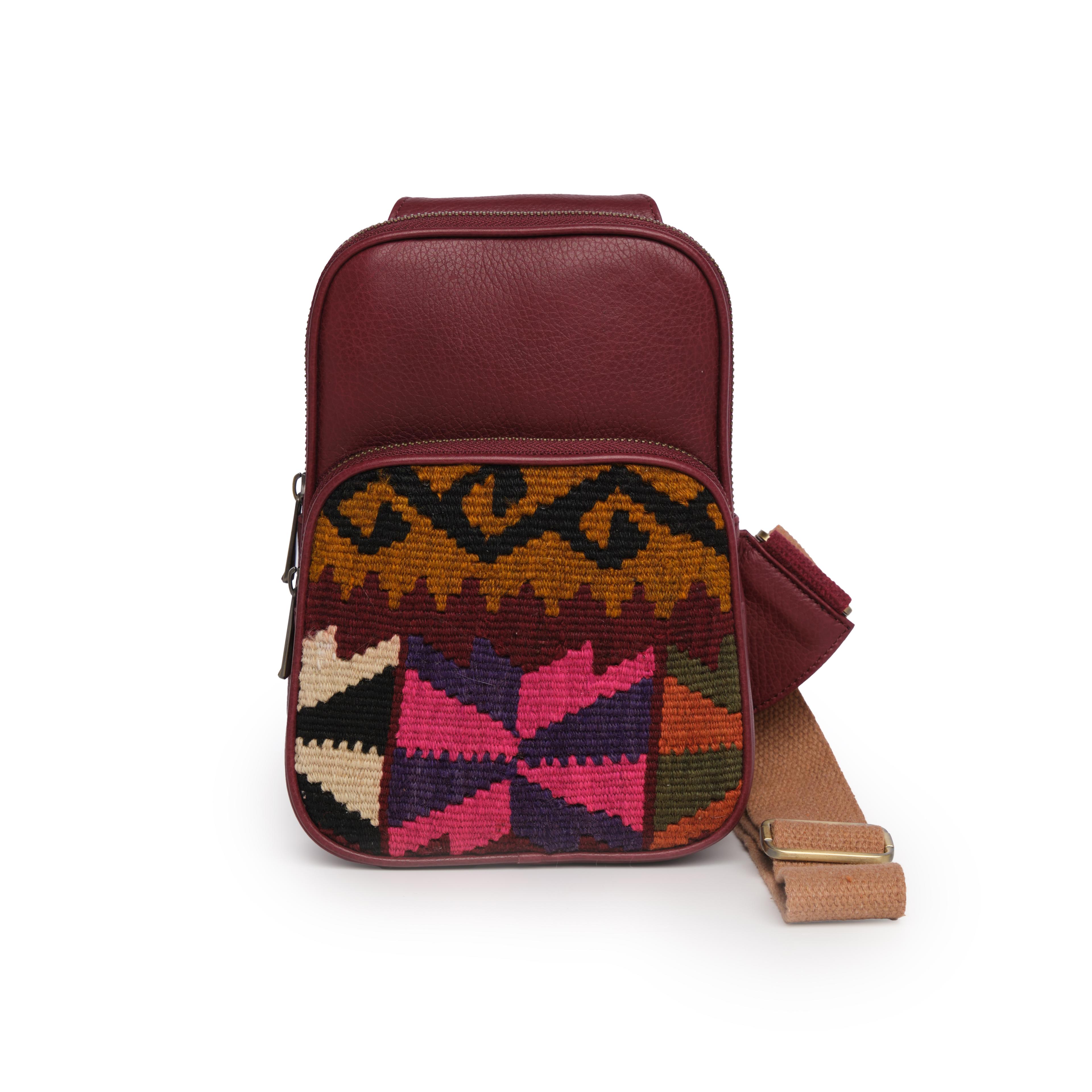 TheNonaStore Freebag, El Yapımı Kilim Plum Bel Çantası