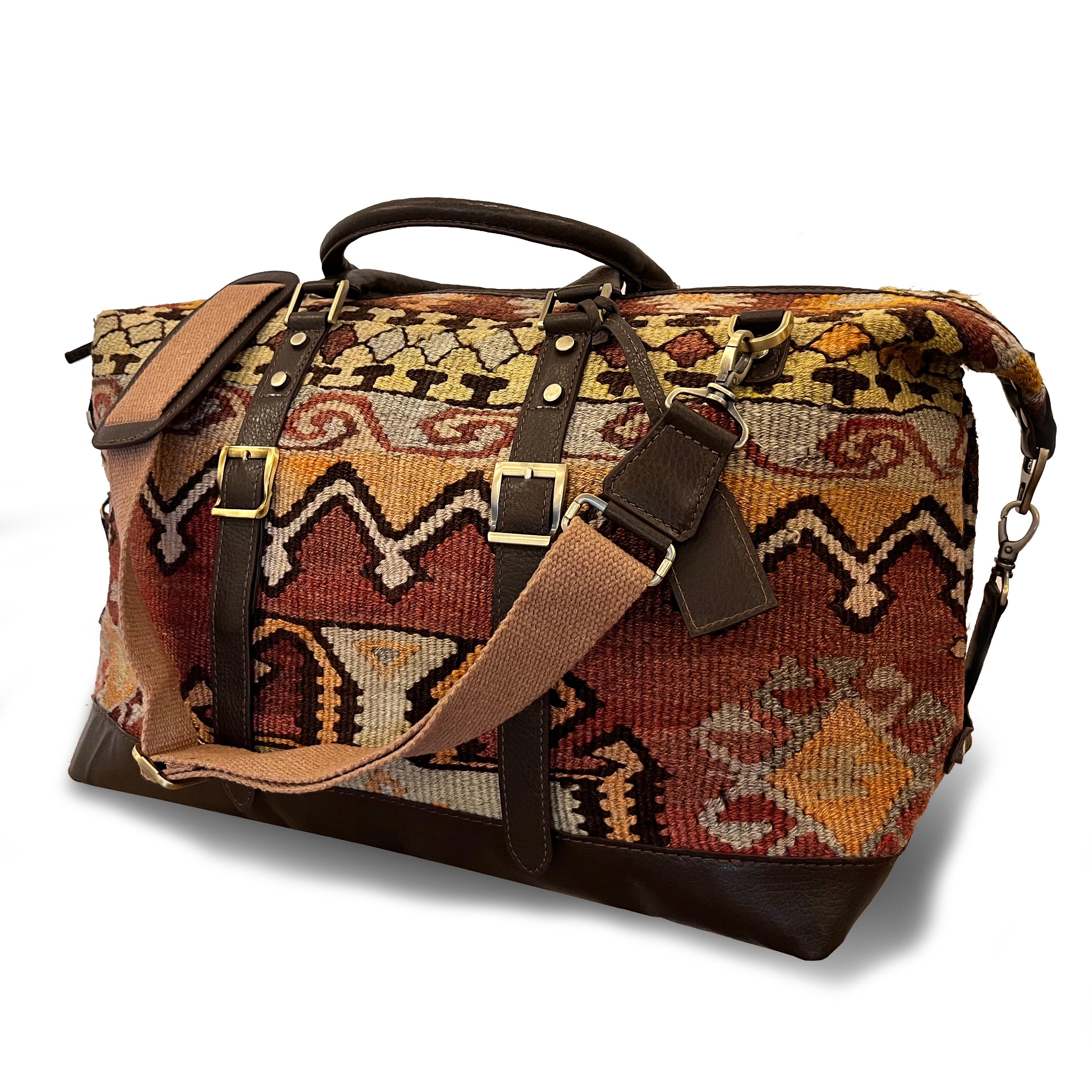 TheNonaStore Cairo El Yapımı Antika Kilim Weekender Boho Çanta, Unisex Çanta