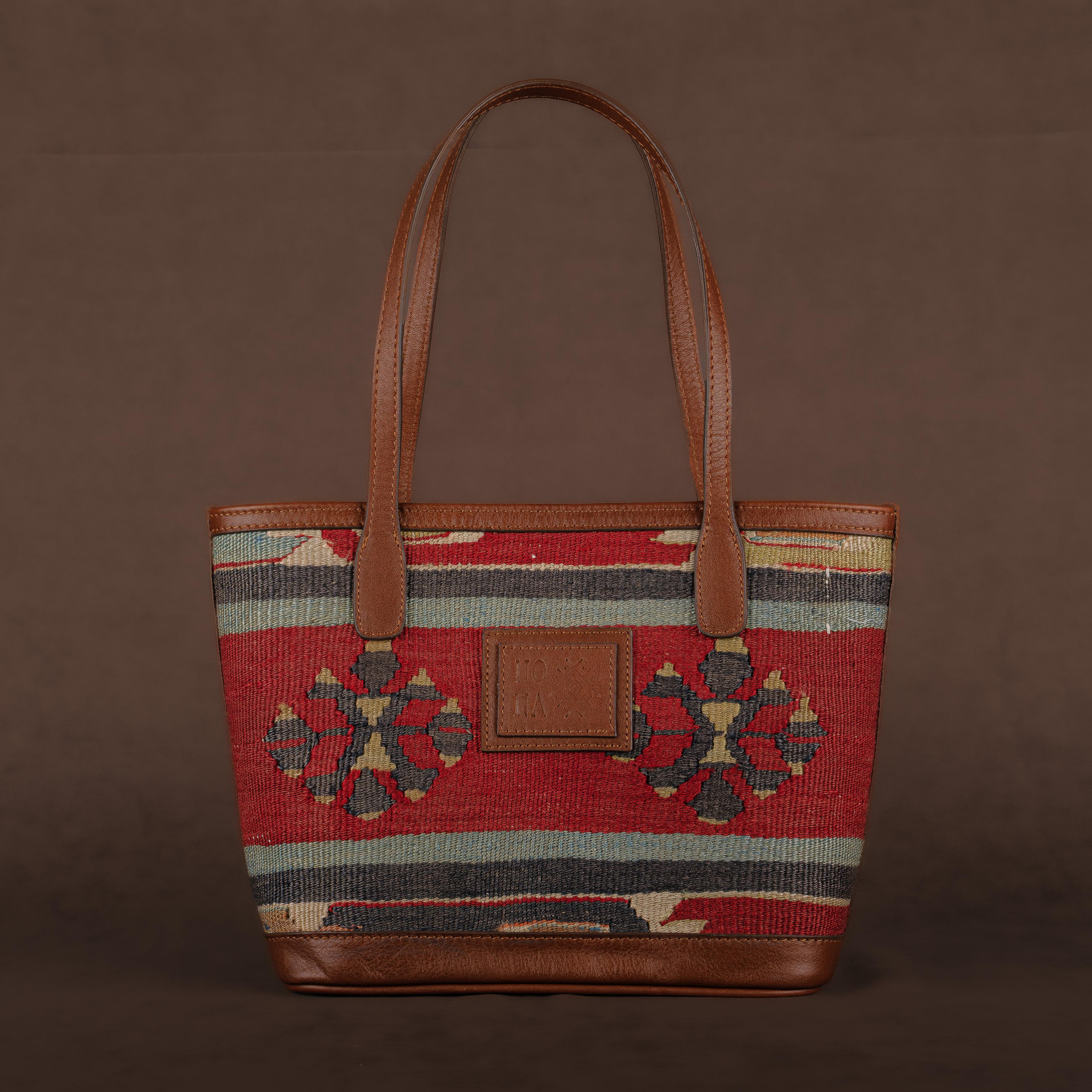 Derya Small Tote Bag, Handmade Antique Kilim Boho Bag