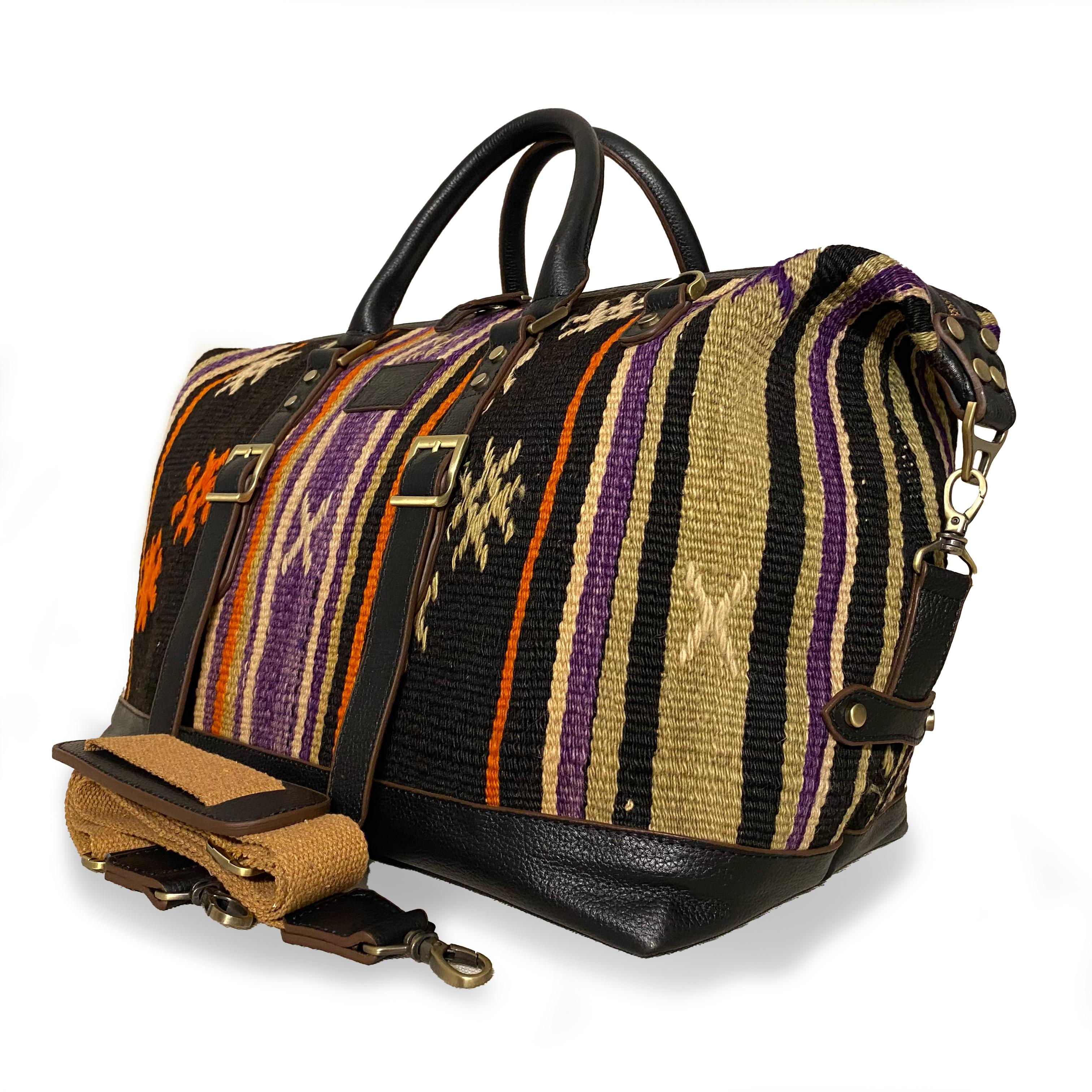 TheNonaStore Yoruk El Yapımı Antika Kilim Weekender Boho Çanta, Unisex Çanta