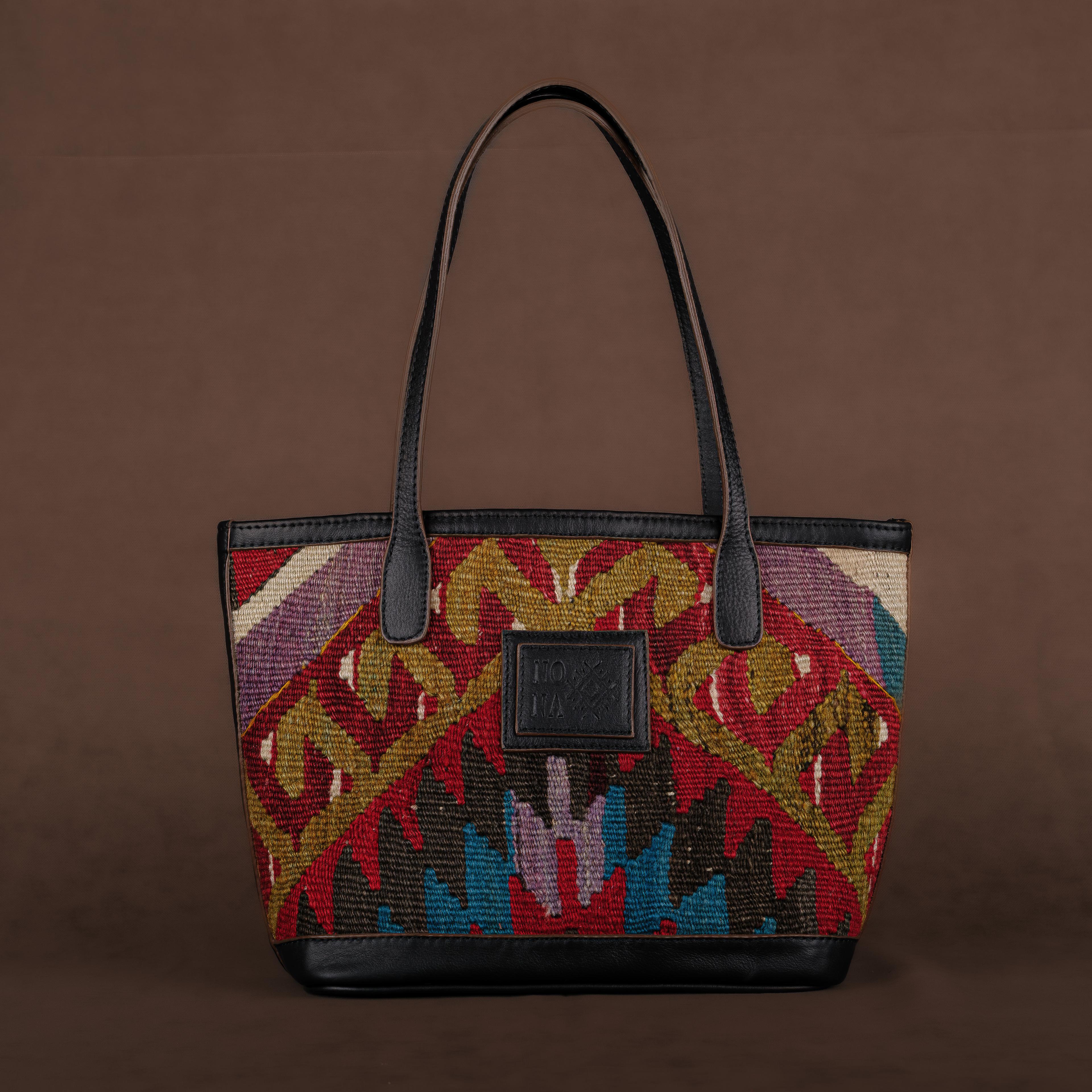 Kor Small Tote Bag, Handmade Antique Kilim Boho Bag