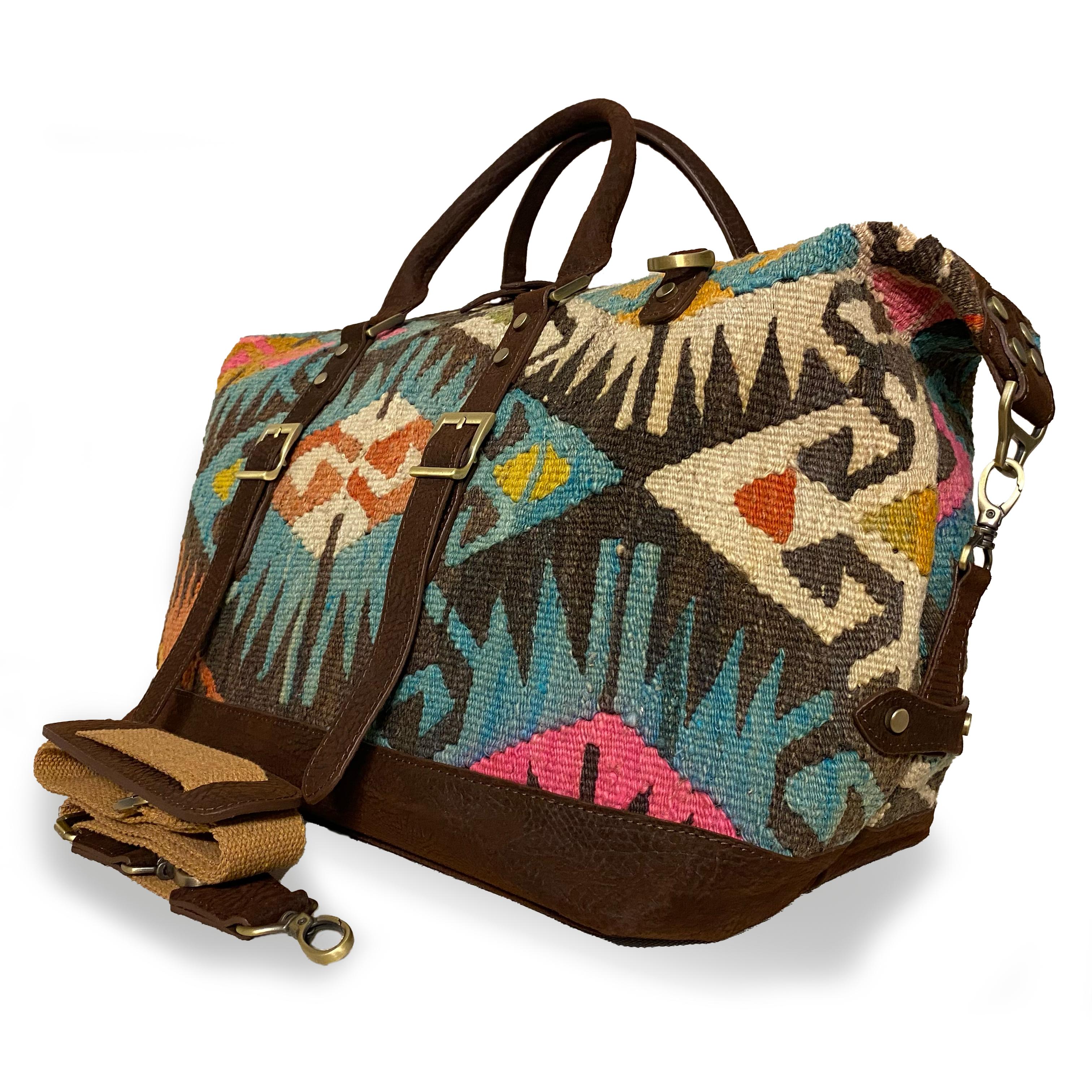 TheNonaStore Parrot El Yapımı Antika Kilim Weekender Boho Çanta, Unisex Çanta