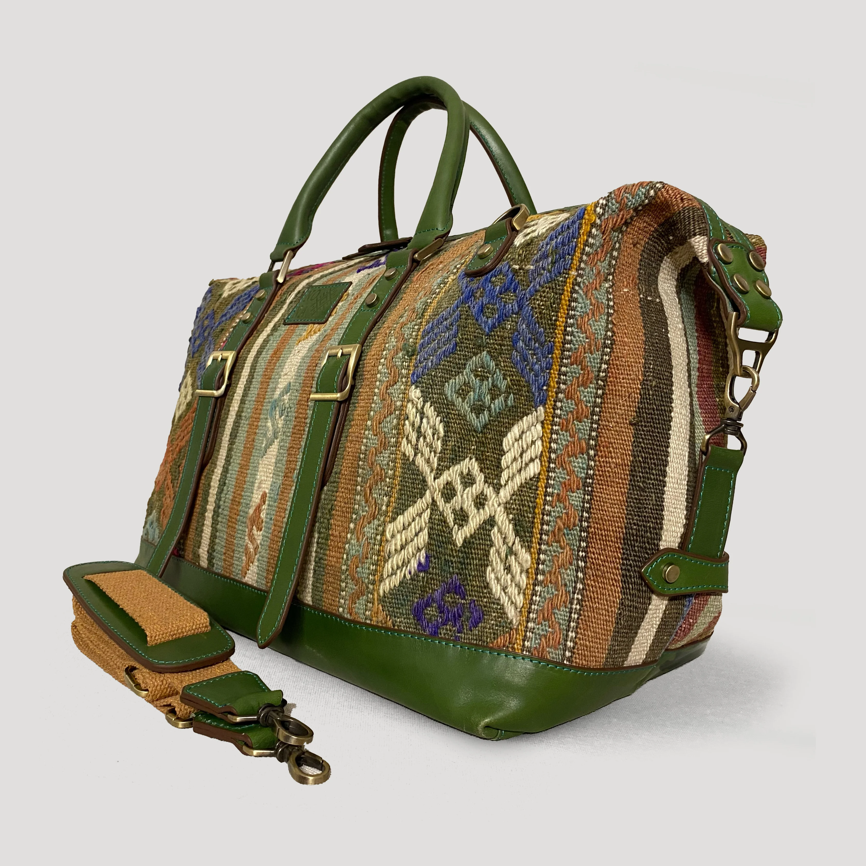 TheNonaStore Ivy Boho Bag, Handmade Antique Kilim Weekender Bag