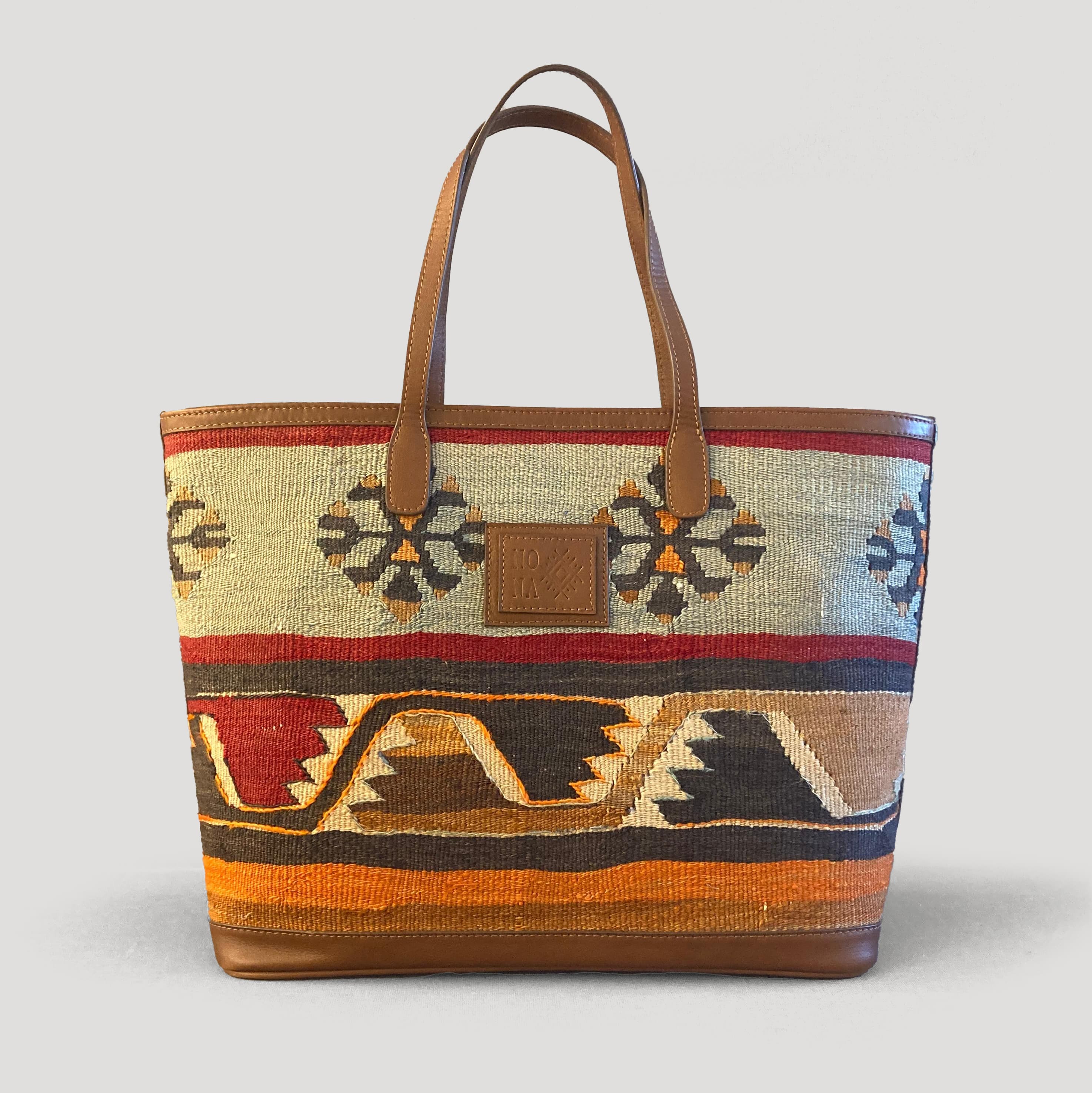 Nomad TheNonaStore Tote Çanta, El Yapımı Antika Kilim Boho Çanta Maxi