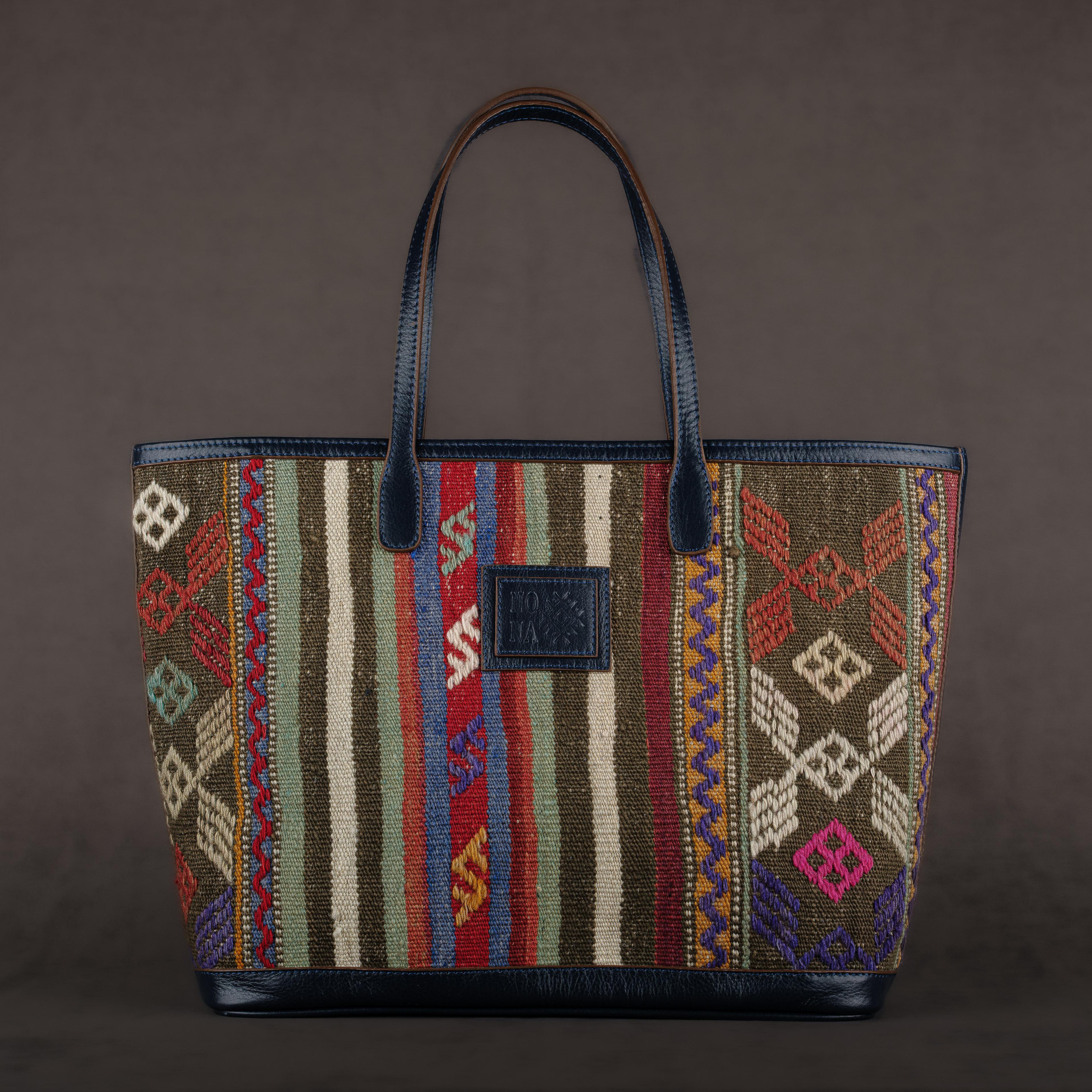 Emotion Large Tote Bag, Handmade Antique Kilim Boho Bag