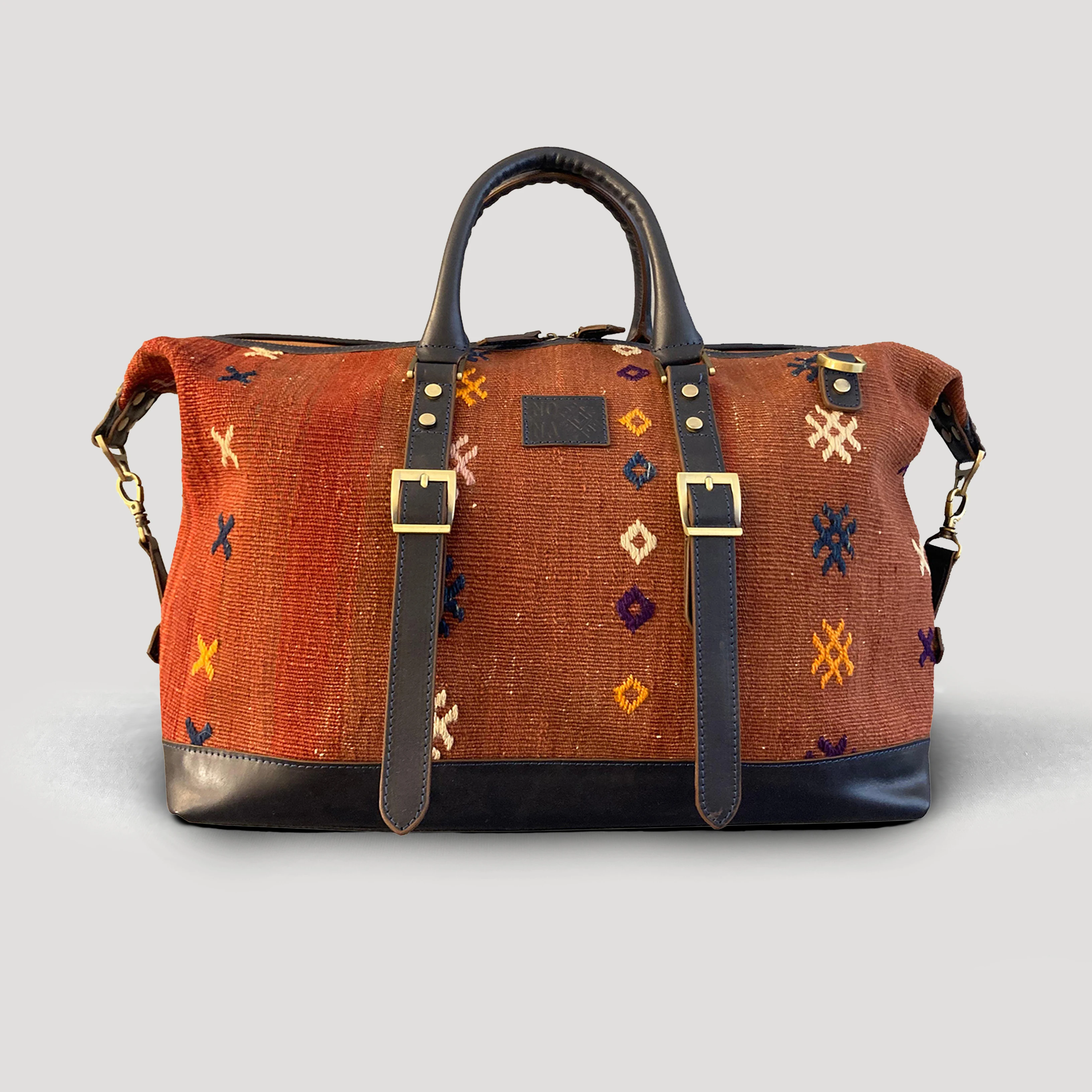 TheNonaStore Tunisia Handmade Weekender Boho Bag, Unisex Antique Kilim Bag