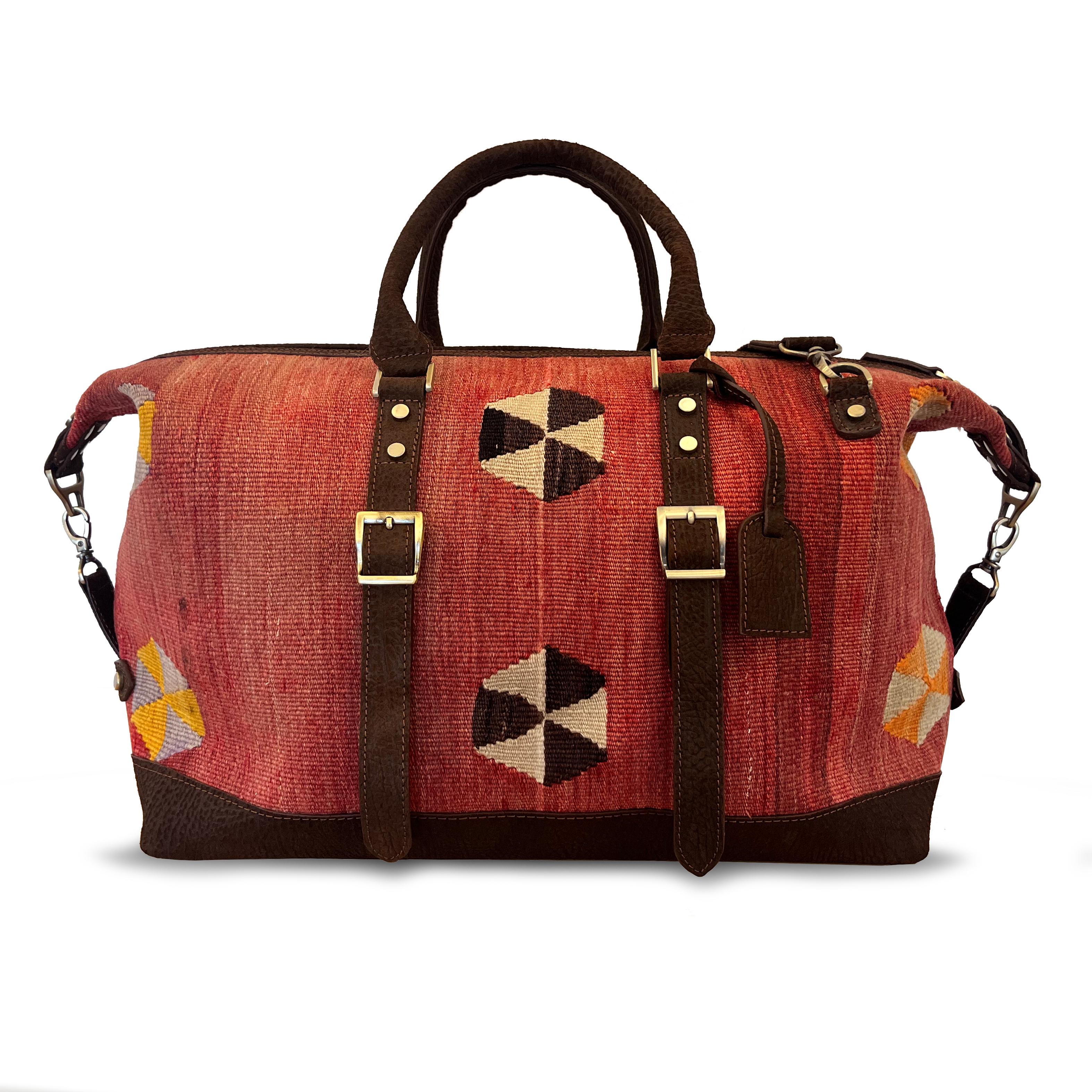 TheNonaStore Morocco El Yapımı Weekender Boho Çanta, Antika Kilim Unisex Çanta