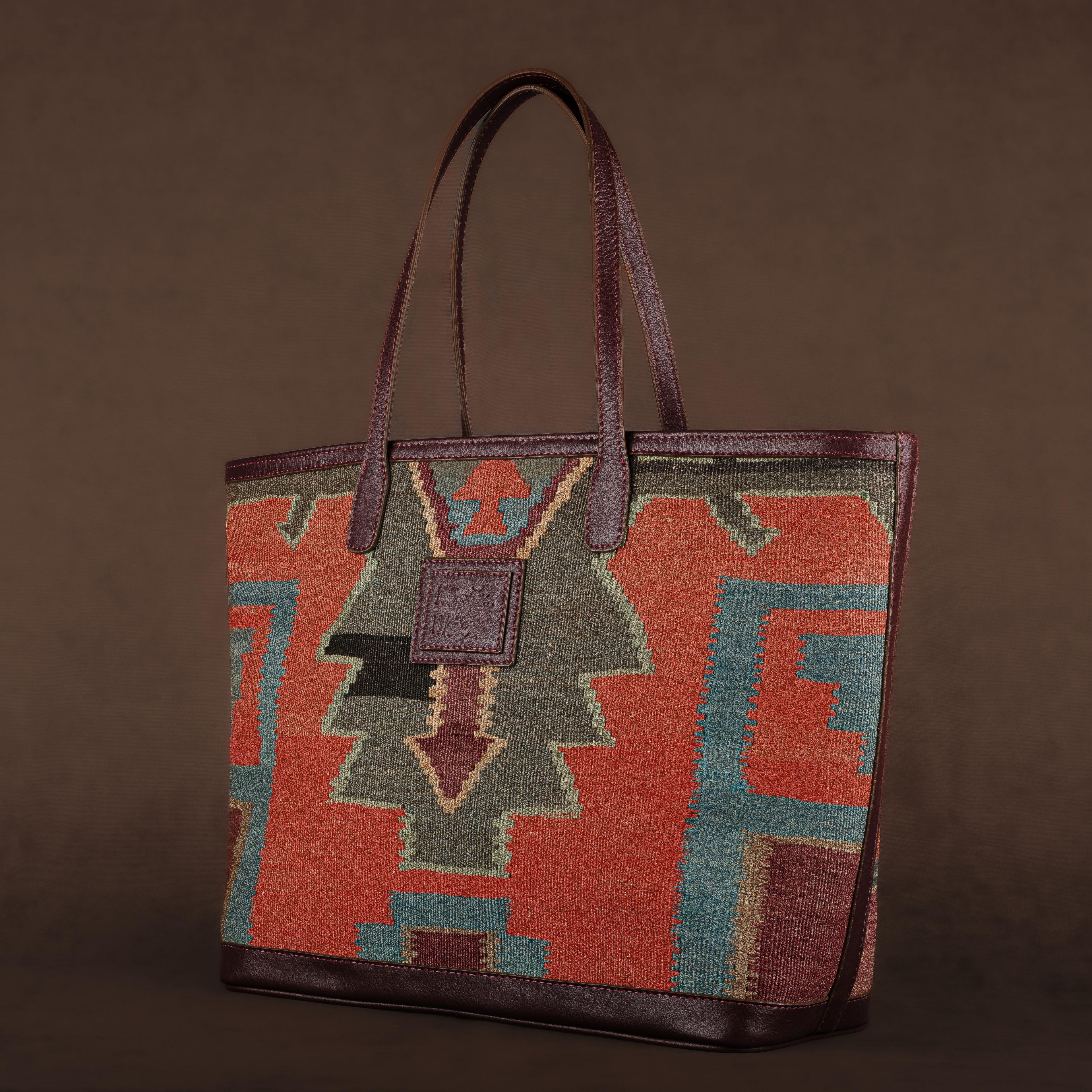 Kalay Large Tote Bag, Handmade Antique Kilim Boho Bag