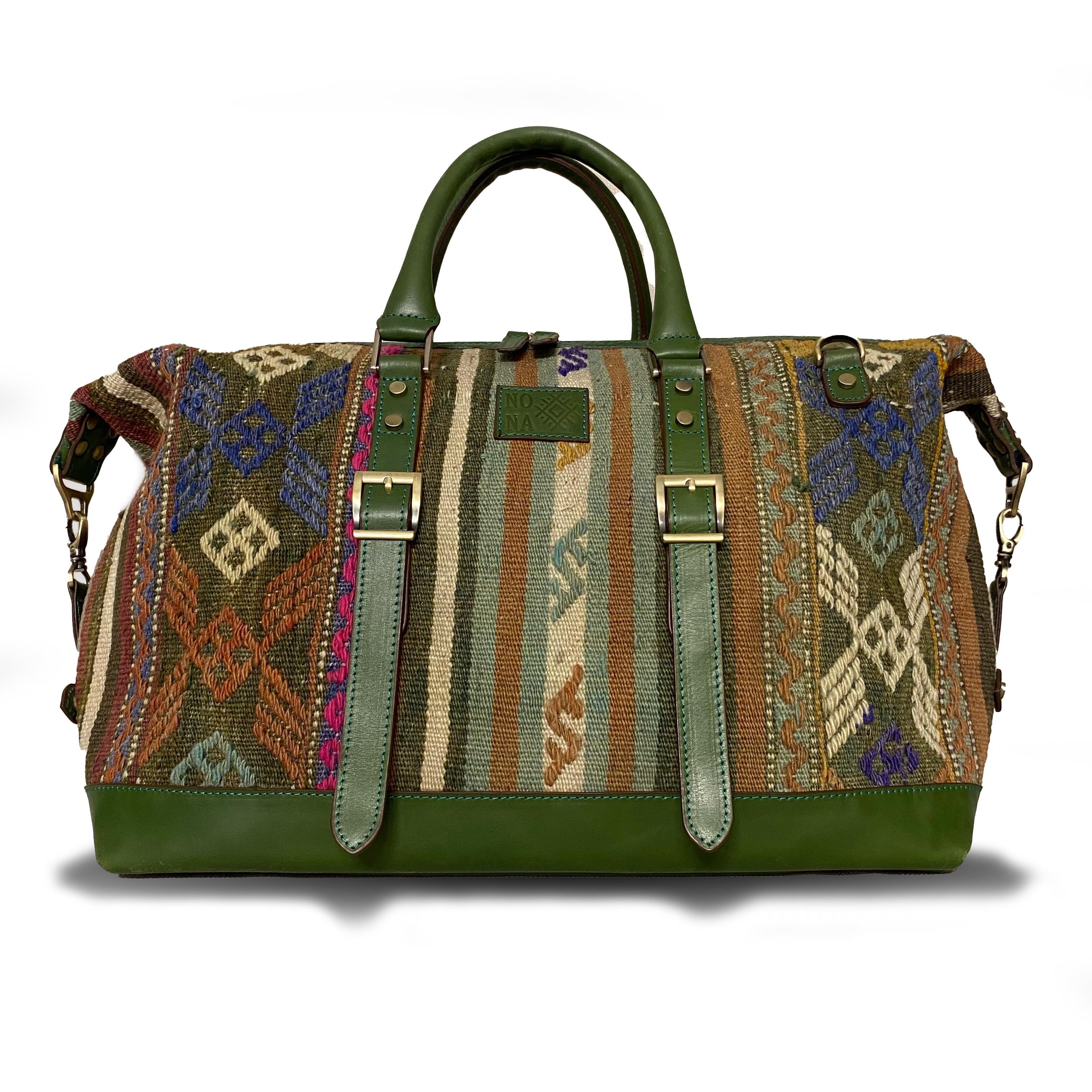 TheNonaStore El Yapımı Weekender Ivy Boho Çanta, Antika Kilim Unisex Çanta