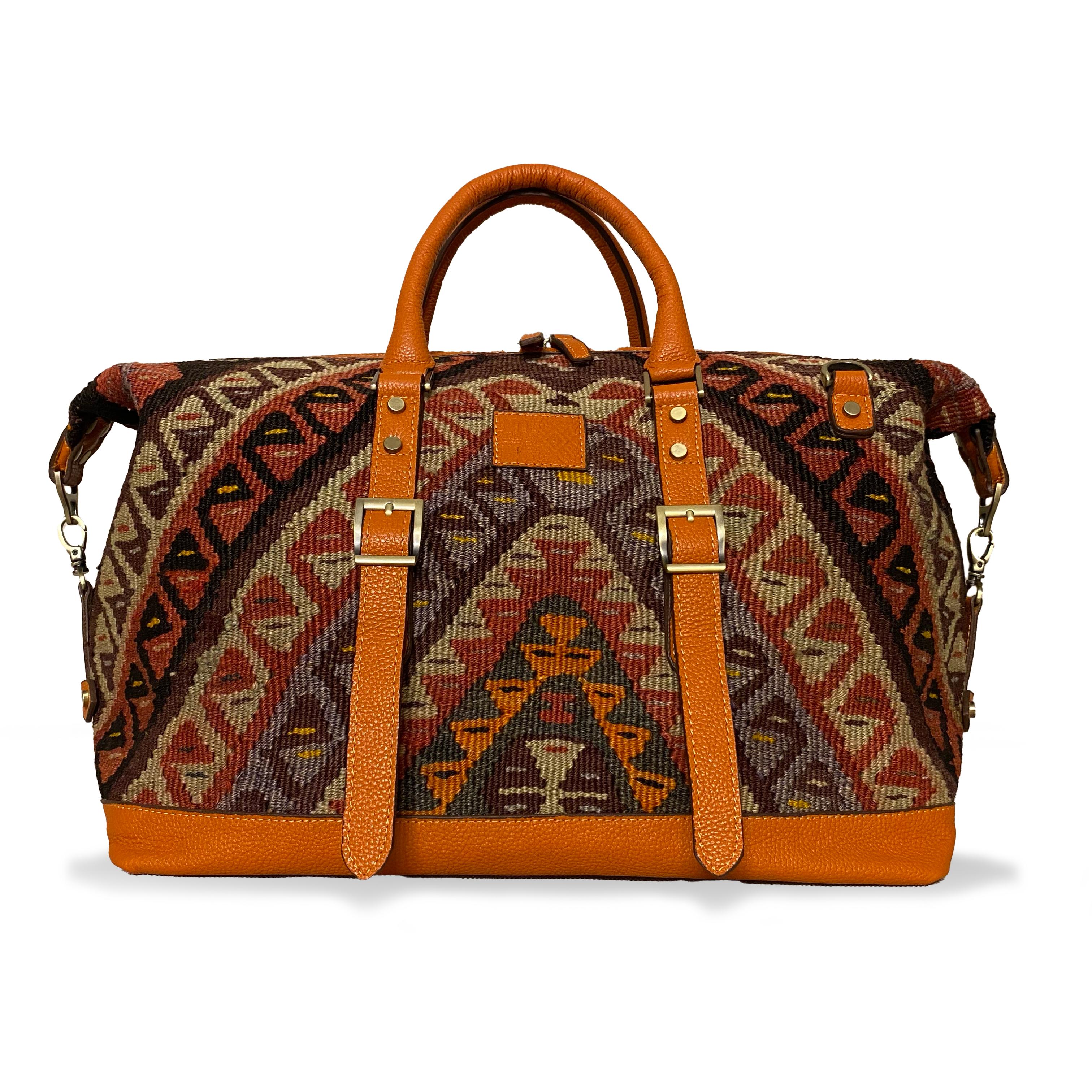 TheNonaStore Croak El Yapımı Antika Kilim Weekender Boho Çanta, Unisex Çanta