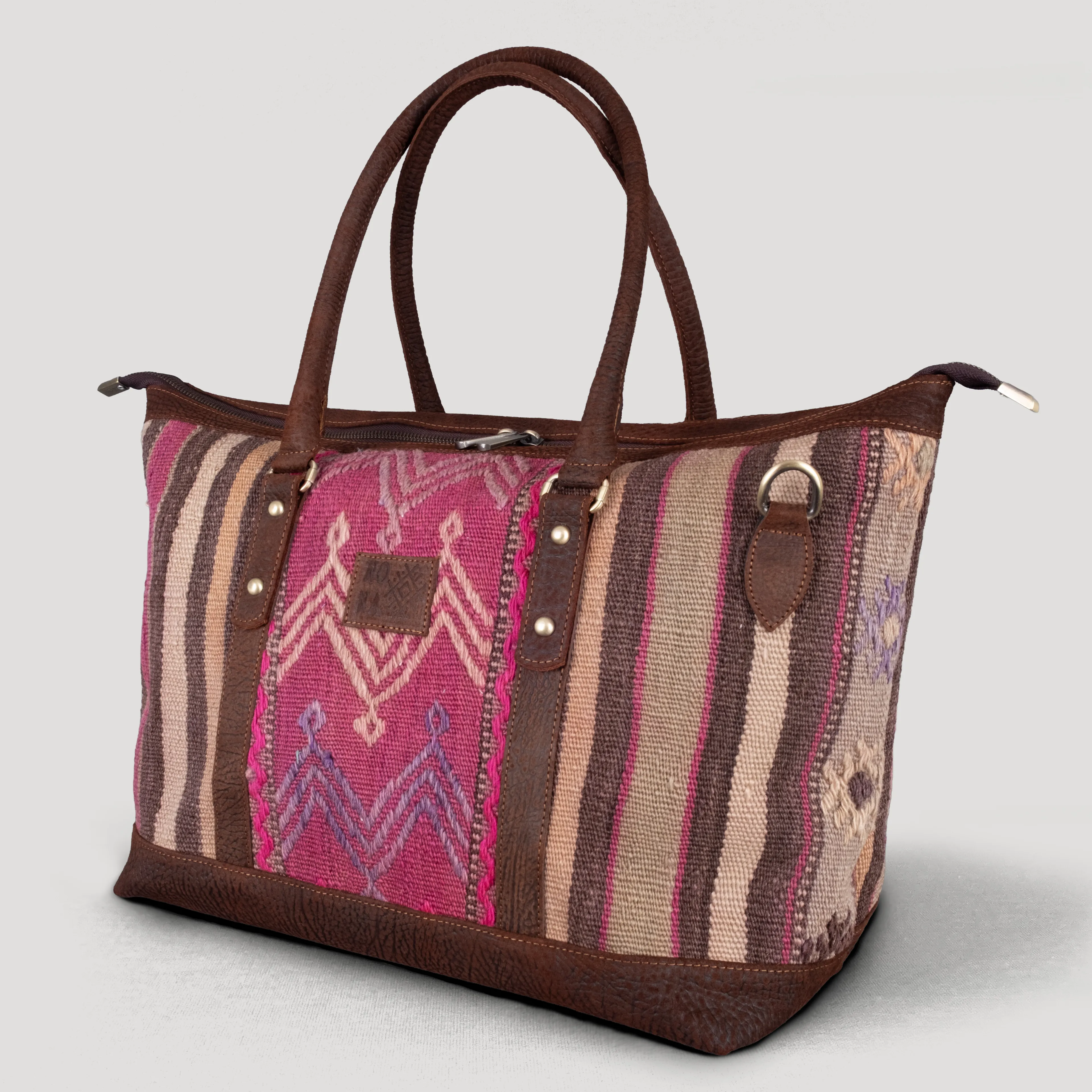 Kanat Uzun Sap Weekender El Yapımı Boho Çanta, Antika Kilim Unisex Duffel Çanta