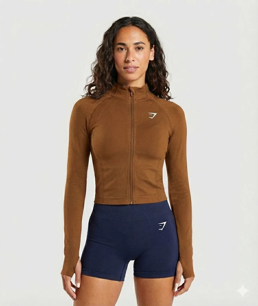 Vital Midi Zip Up Jacket - Kahverengi