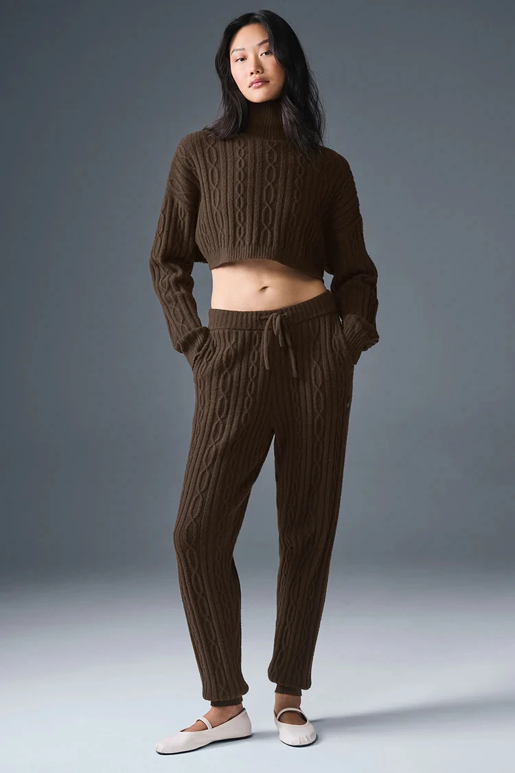 Cable Knit Cropped Winter Bliss Turtleneck Long Sleeve