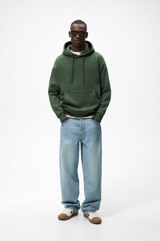 Kapüşonlu Basic Sweatshirt - Koyu Yeşil