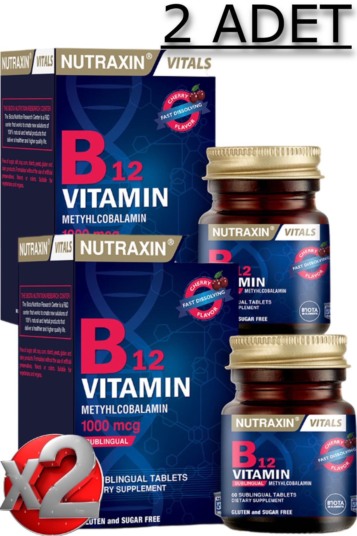 2 Adet Nutraxin B12 Vitamini 60 Adet Tablet (1000 Mcg) - Dil Altı Tableti