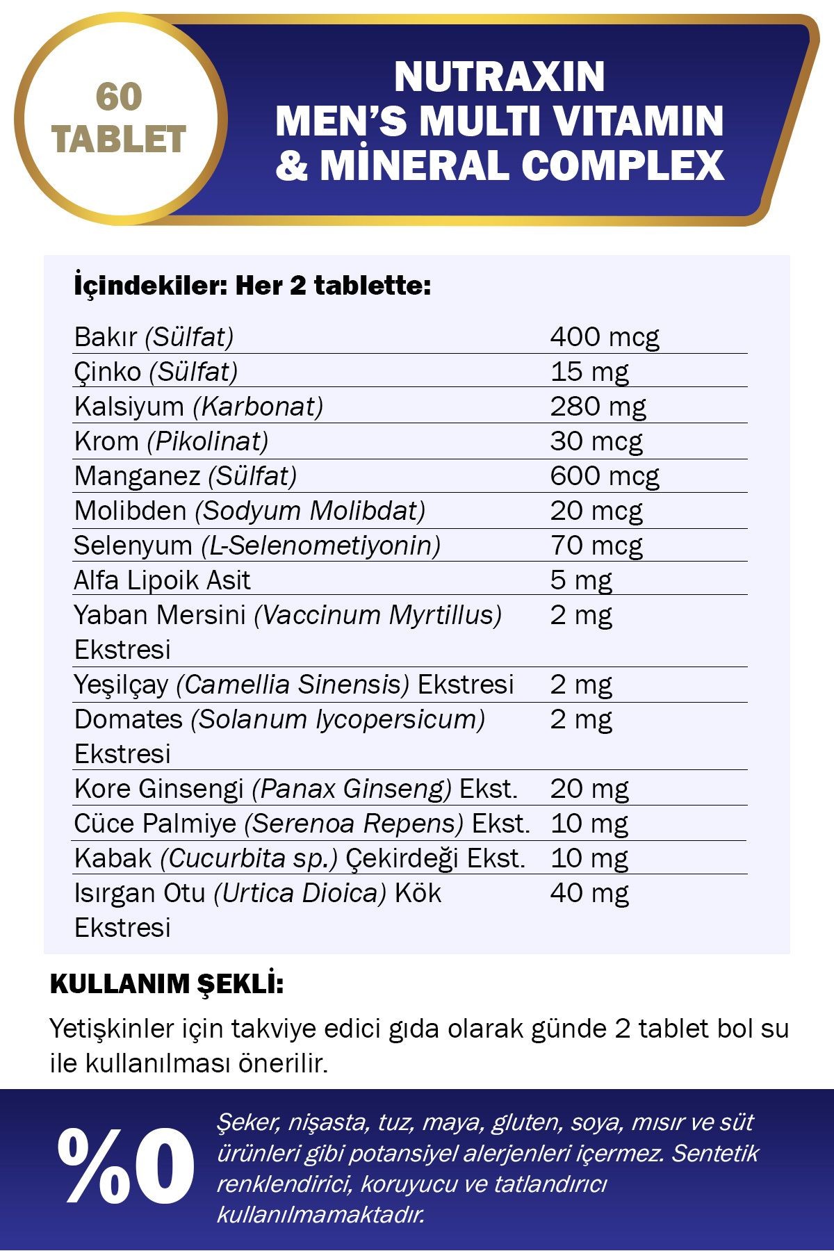 2 Adet Nutraxin Men's Multi Vitamin Ve Mineral Complex 60 Adet Tablet - (Erkeklere Özel Formül)