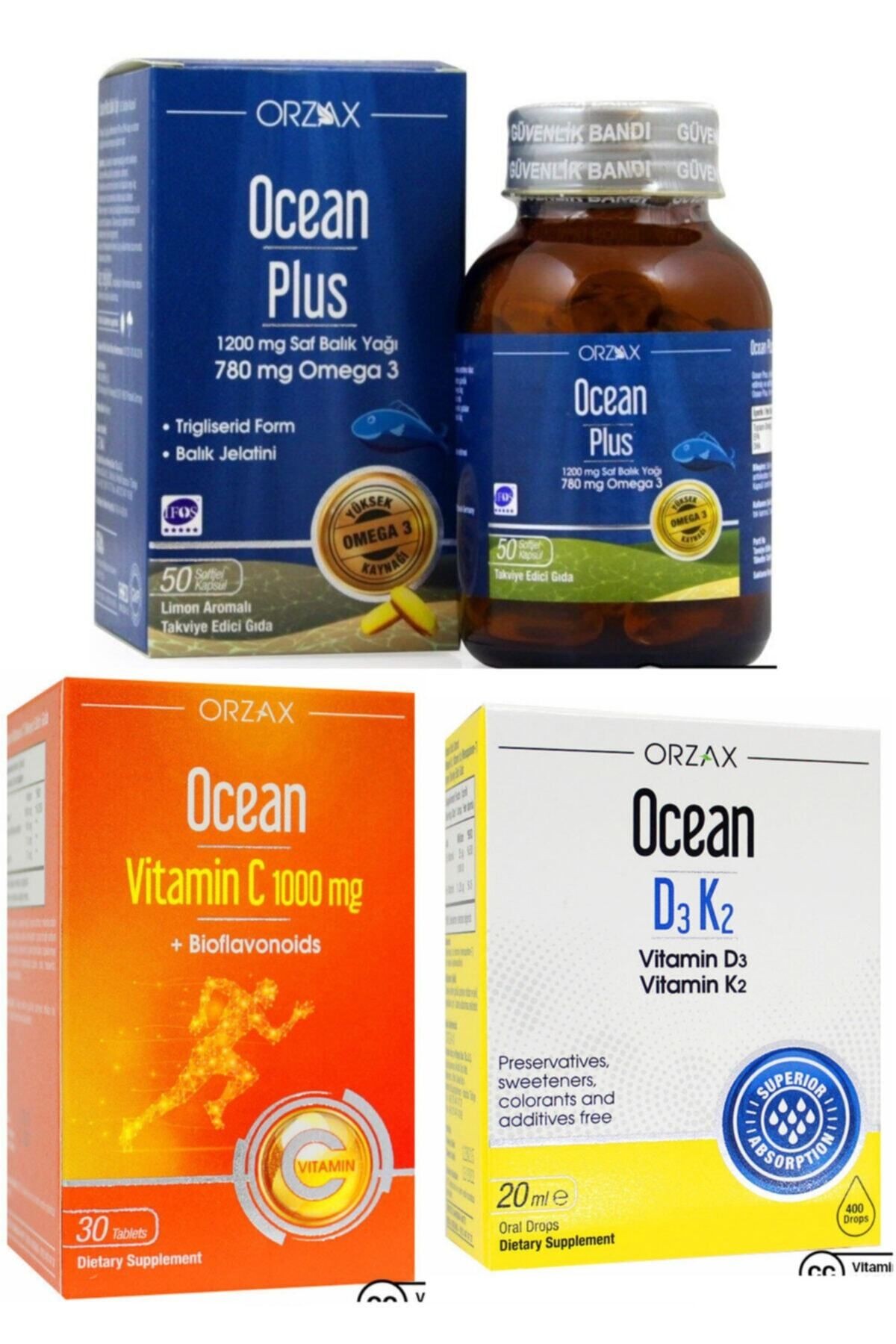 1200mg Balık Yağı + 1000mg C Vitamini + D3k2 Vitamini Damla Avantaj Paketi